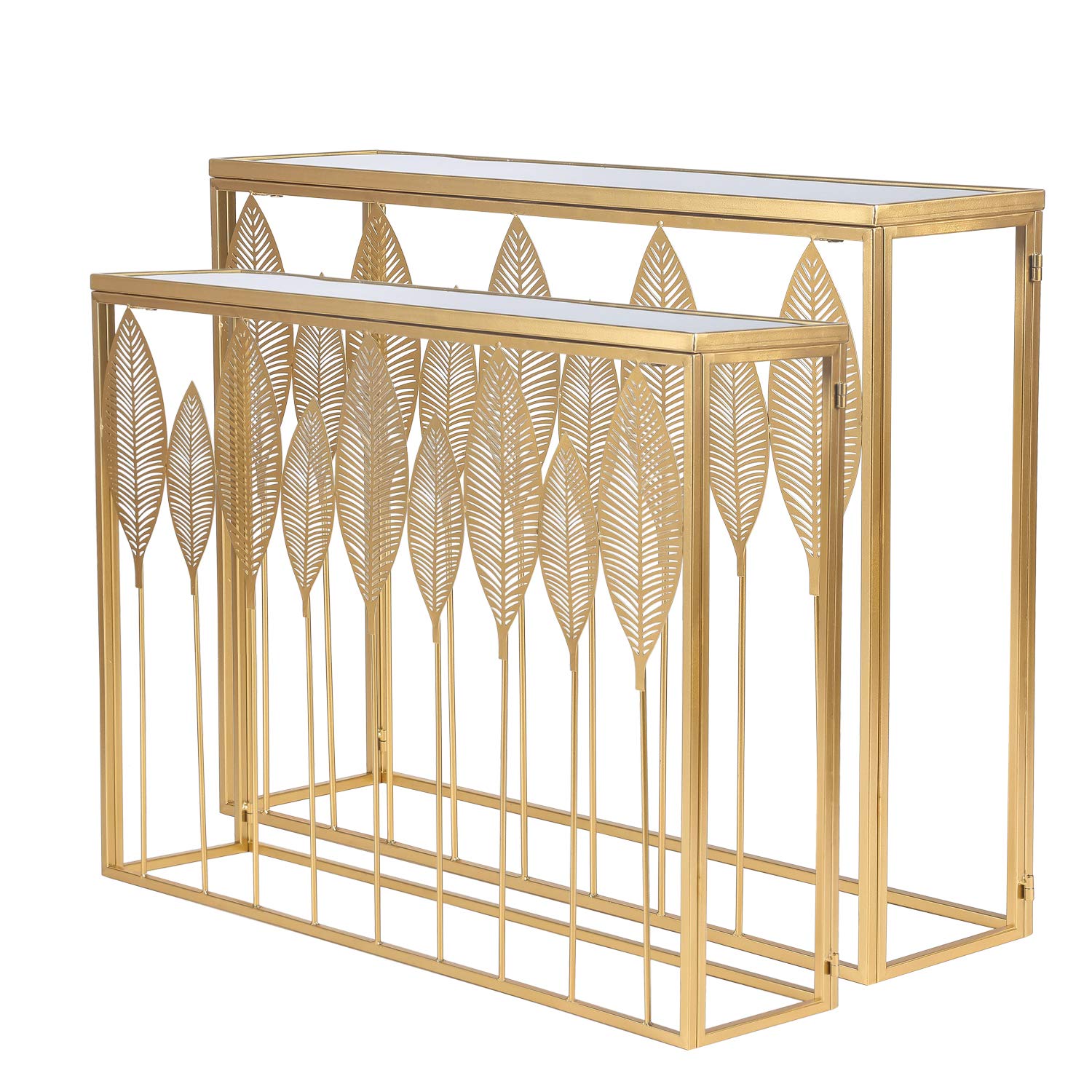 2-Piece Gold Metal End Table Set with Stainless Steel Top - Modern Nesting Side Tables for Living Room, Bedroom Nightstands - Perfect for Small Spaces & Home Decor