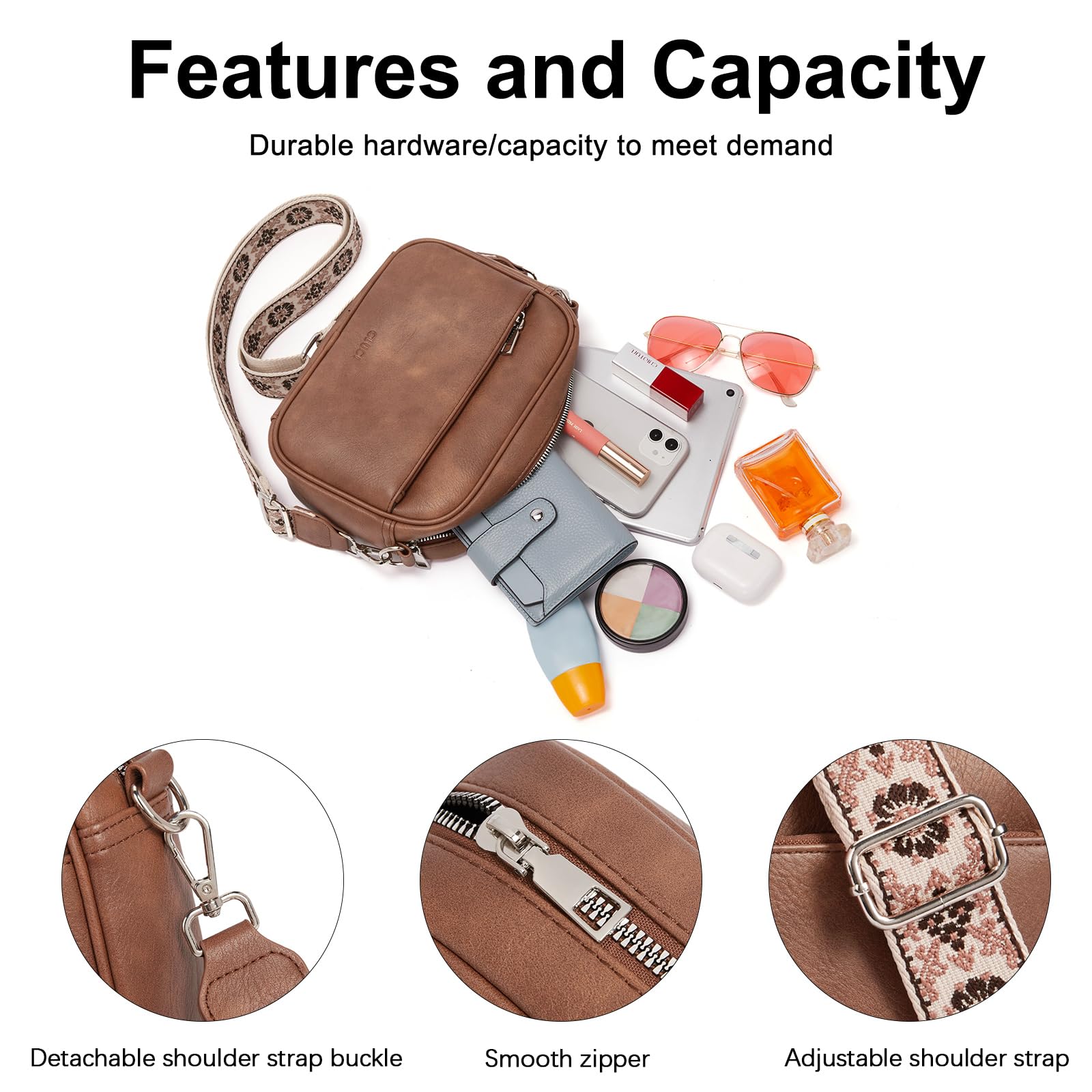 CLUCI Vegan Leather Crossbody Bags for Women - Adjustable Wide Strap Shoulder Handbag Purse | Perfect for Work, Travel & Everyday Use