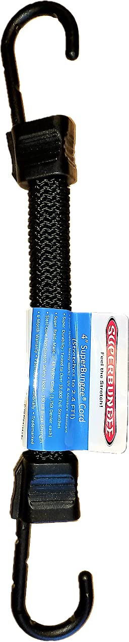 SuperBungee Cord - Heavy Duty 4-Inch Bungee Cord with Steel-Core Hooks (10
