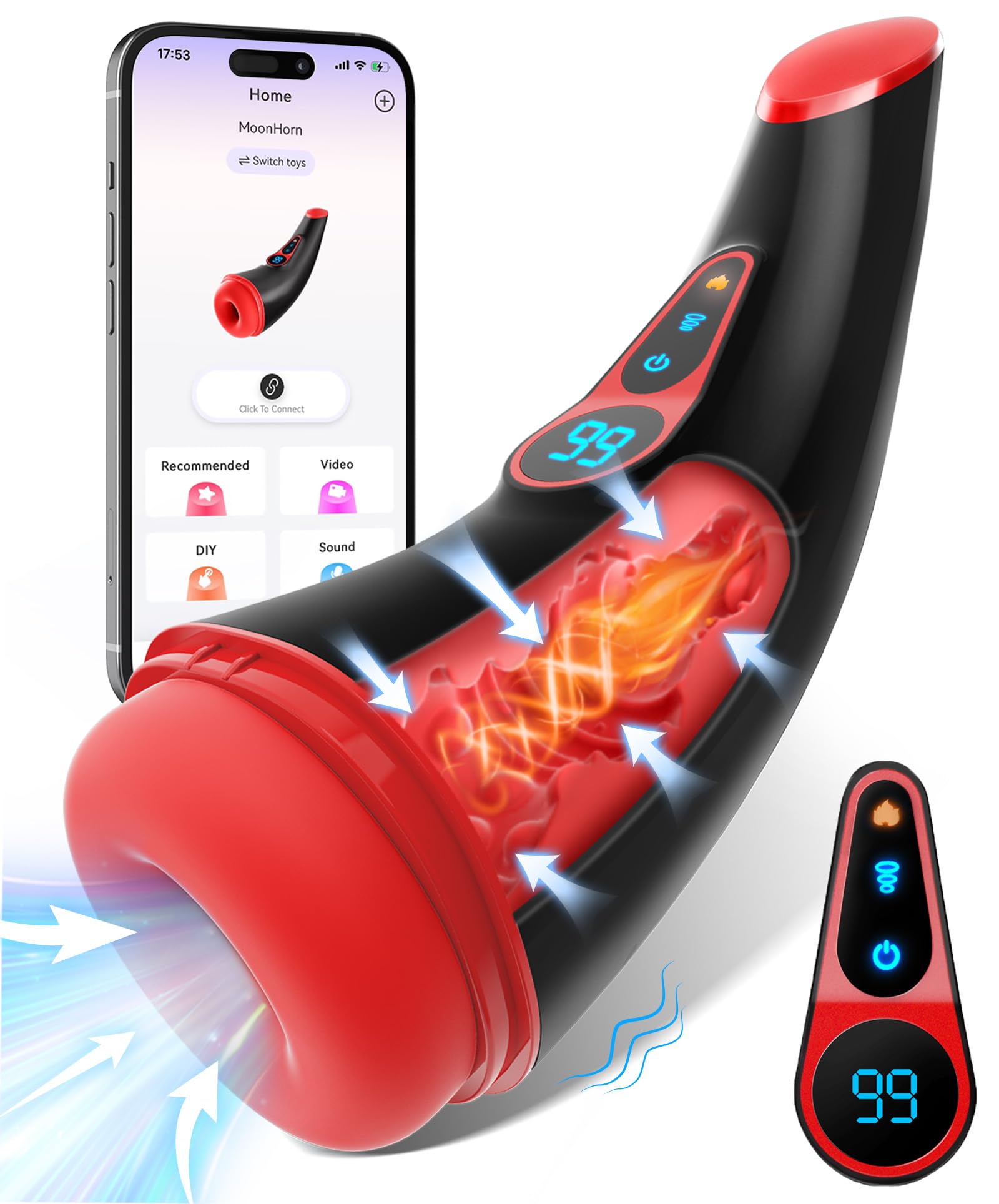 **APP Controlled Male Masturbator - 9 Suction & 9 Vibration Modes, 3D Textured Sleeve with Heating & LCD Display - Realistic Blowjob Experience for Men | Perfect for Solo Play & Discreet Use at Home**