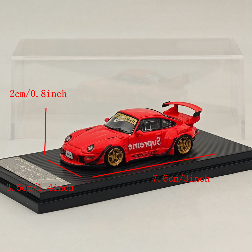 1/64 Scale RWB Porsche 993 GT RAUH Welt Diecast Model Car - Red Short Wing Limited Edition Collectible for Display & Racing Enthusiasts
