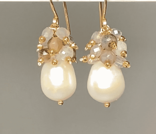Pearl Cluster Earrings with Labradorite & Chocolate Moonstone - Gold Filled or Sterling Silver Jewelry for Women - Perfect for Weddings, Parties & Special Occasions