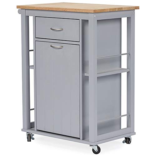 BOWERY HILL Modern Kitchen Island Cart with Wheels - Light Gray & Natural Wood - Perfect for Small Spaces, Kitchen Organization & Dining Prep