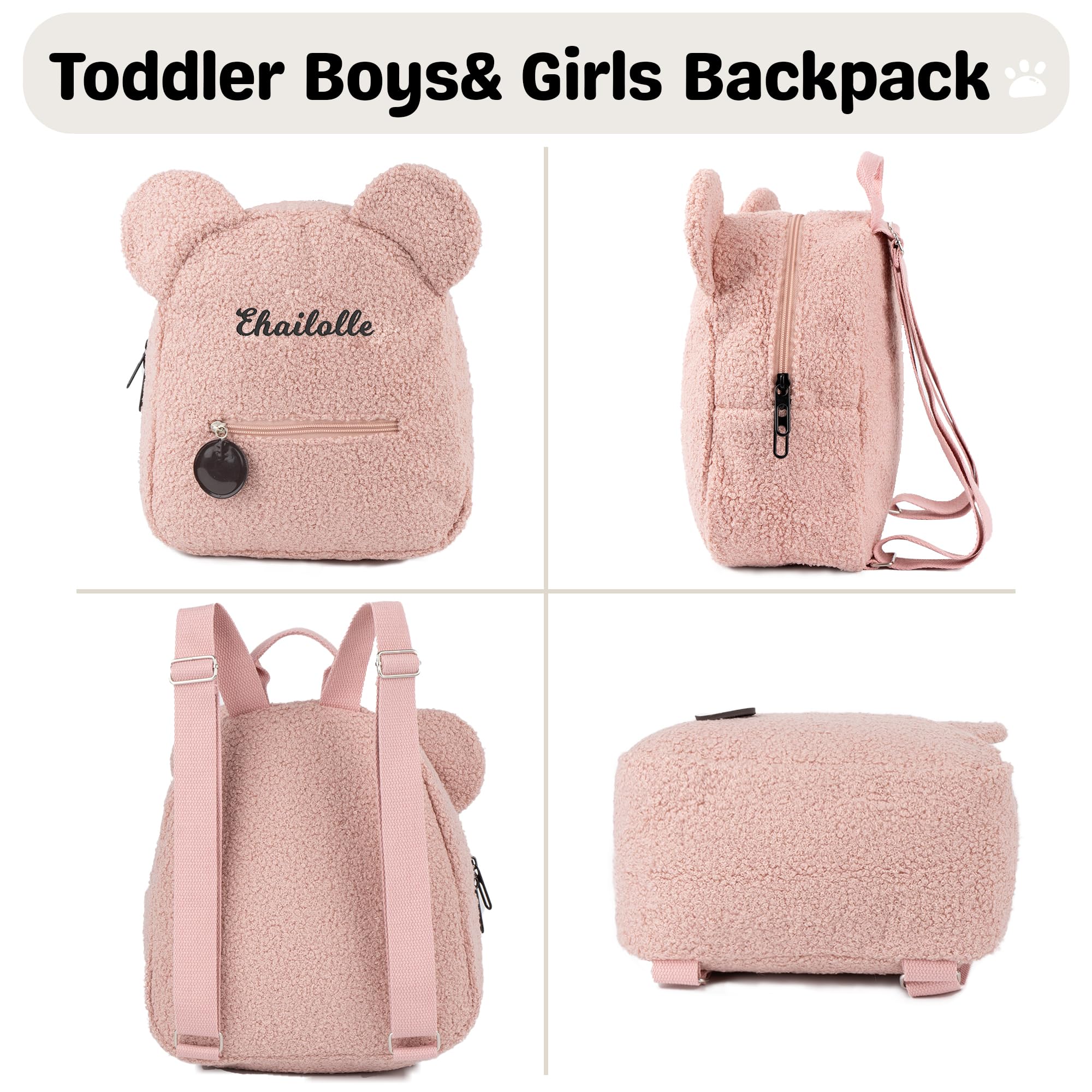 MT WORLD Personalized Plush Teddy Bear Backpack for Toddlers & Kids - Soft Fuzzy Bear Ears Shoulder Bag, Cute Daycare & Preschool Backpack for Girls (Pink) - Perfect for School, Travel & Birthday Gifts