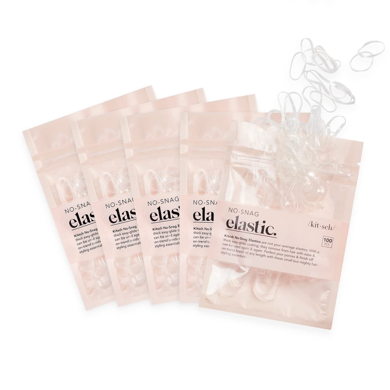 Kitsch No Snag Small Elastic Hair Ties - 500pcs Clear Rubber Bands for Women & Baby Hair - Gentle Hair Elastics for Ponytails, Braids & Updos - 5 Pack Non-Slip Hair Accessories for Daily Use & Workouts