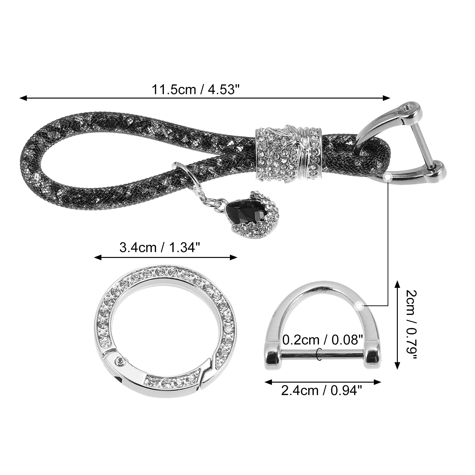 X AUTOHAUX Universal Car Keychain with Bling Rhinestones - Stylish Faux Crystal Key Fob Accessory for Women (Black) | Perfect Gift for Car Enthusiasts & Fashion Lovers