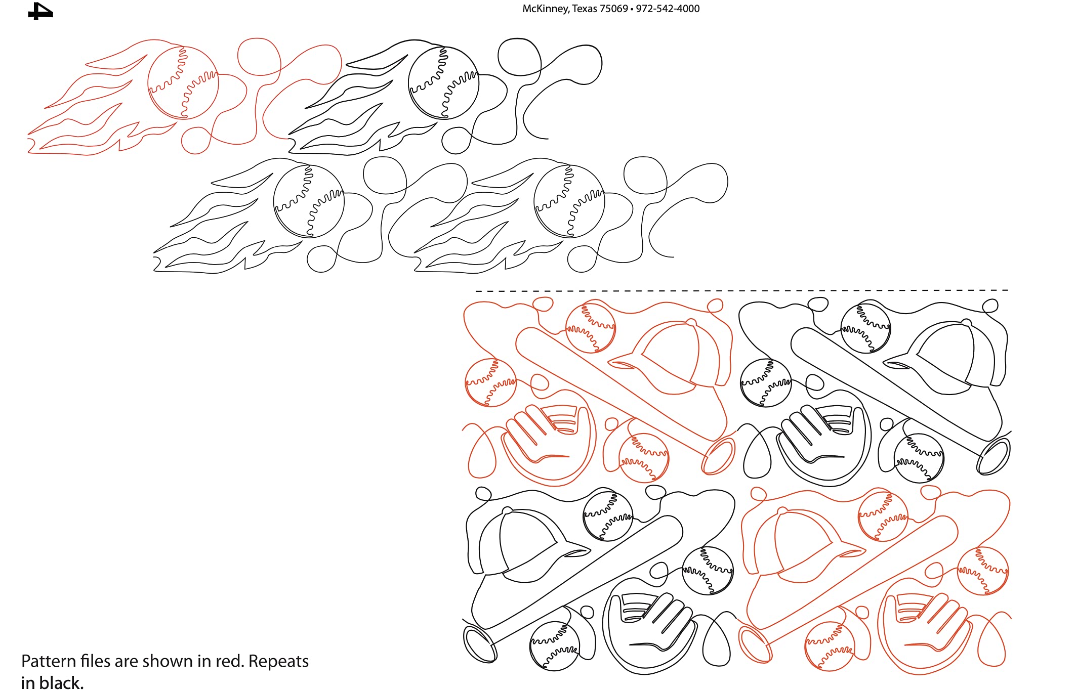 Baseball Fun and Flaming Baseballs Pantograph Quilting Pattern - Perfect for DIY Quilts, Home Decor, and Sports-Themed Craft Projects