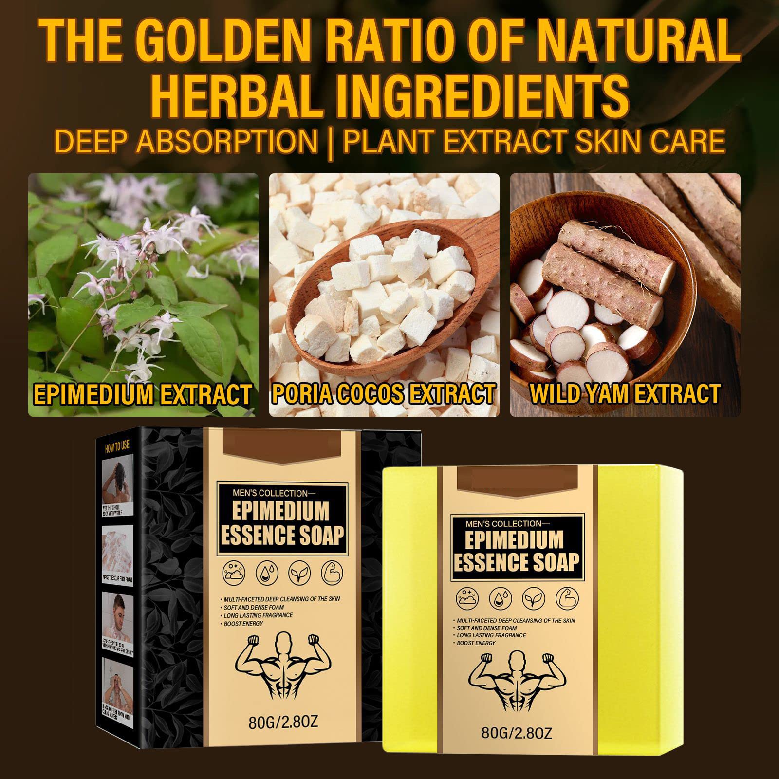 XIRUJNFD Epimedium Essence Soap for Men - 3 Pack Natural Herbal Bar Soap for Male Intimate Care & Skin Health | Gentle Cleansing for Sensitive Skin, Post-Workout & Daily Hygiene