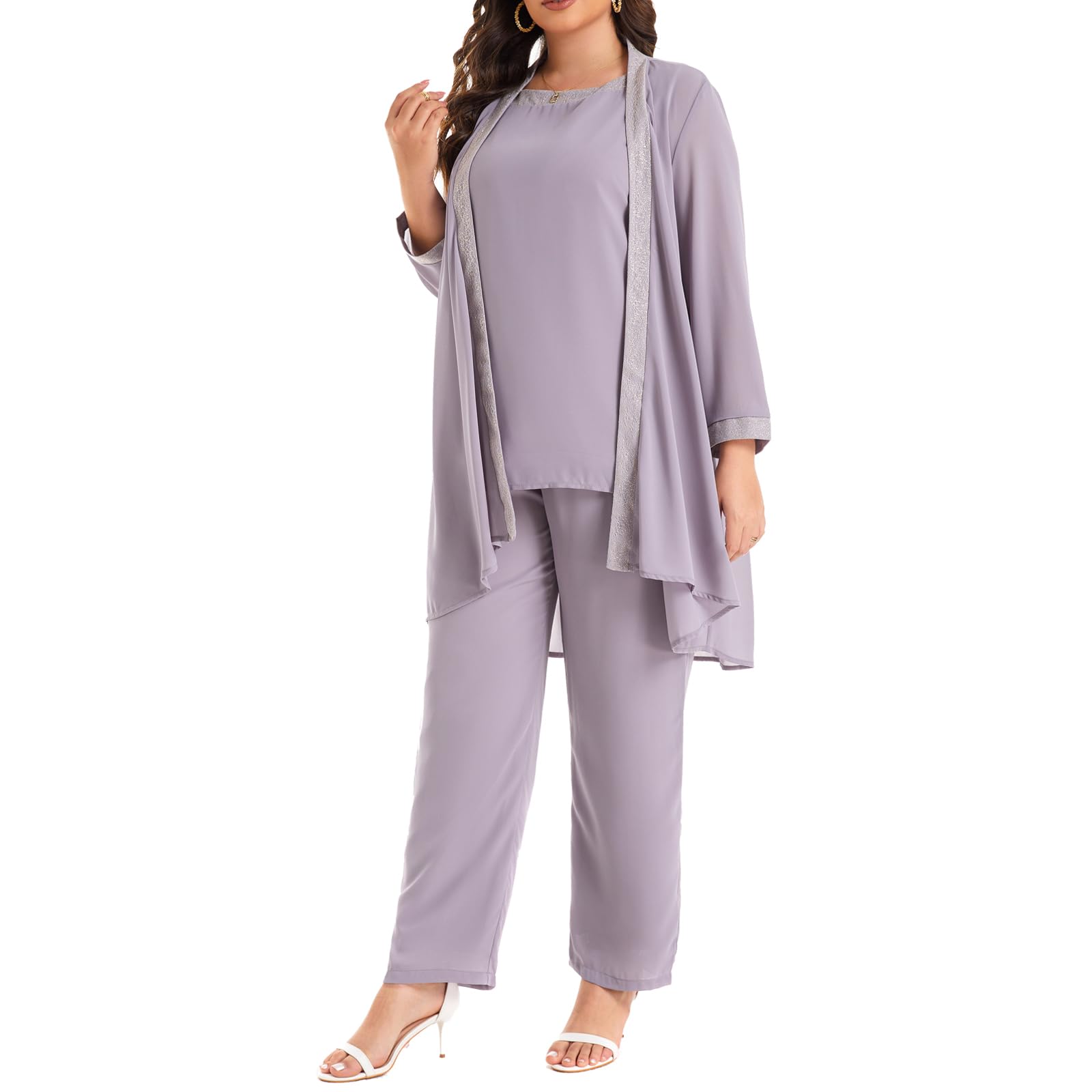 Plus Size Women's 3-Piece Wedding Pant Suit Set for Mother of The Bride/Groom - Formal Evening Party Outfit for Weddings, Receptions & Special Occasions