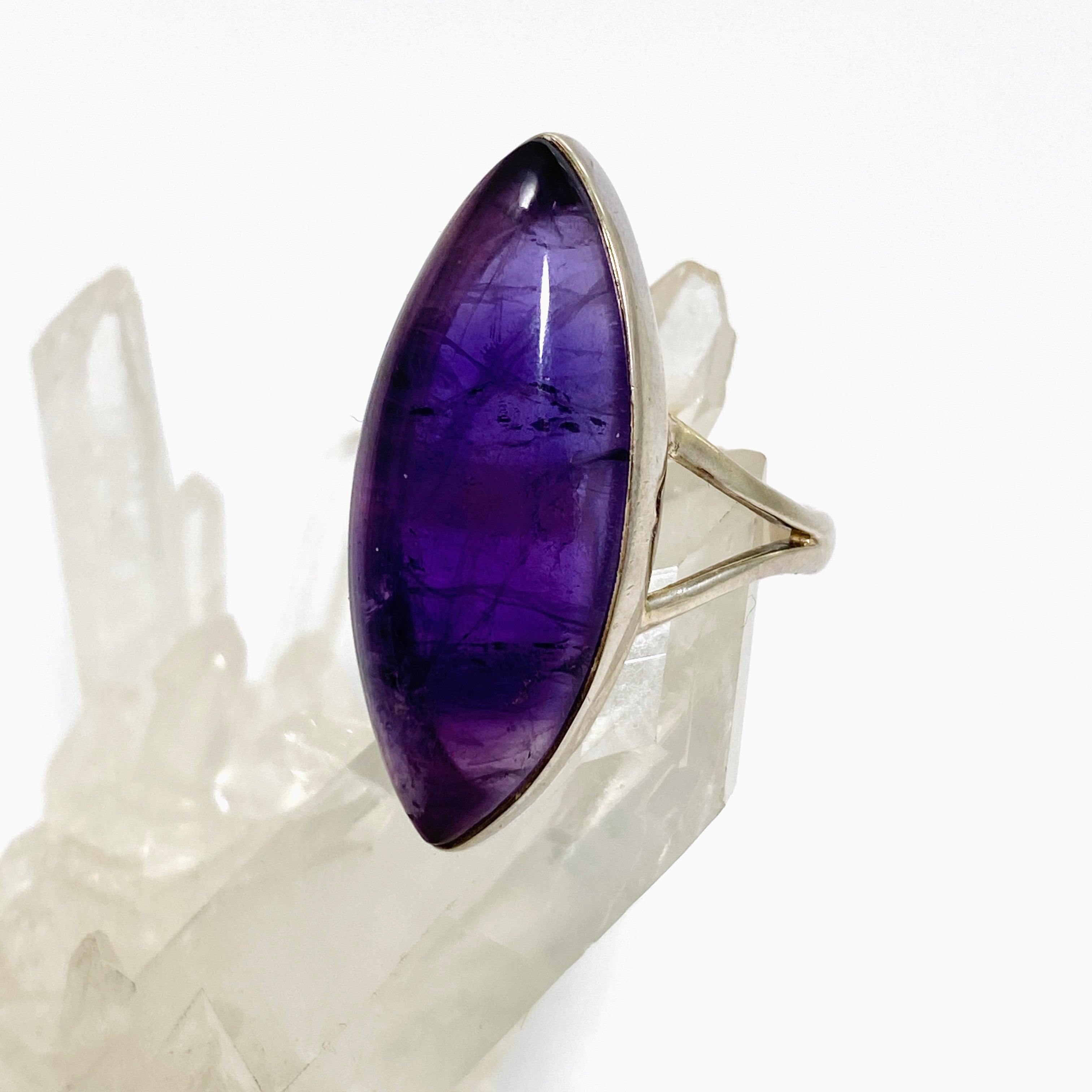 Amethyst Marquise Cabochon Ring Size 9 - Purple Gemstone Jewelry for Women | Perfect for Weddings, Parties & Everyday Wear KRGJ1337