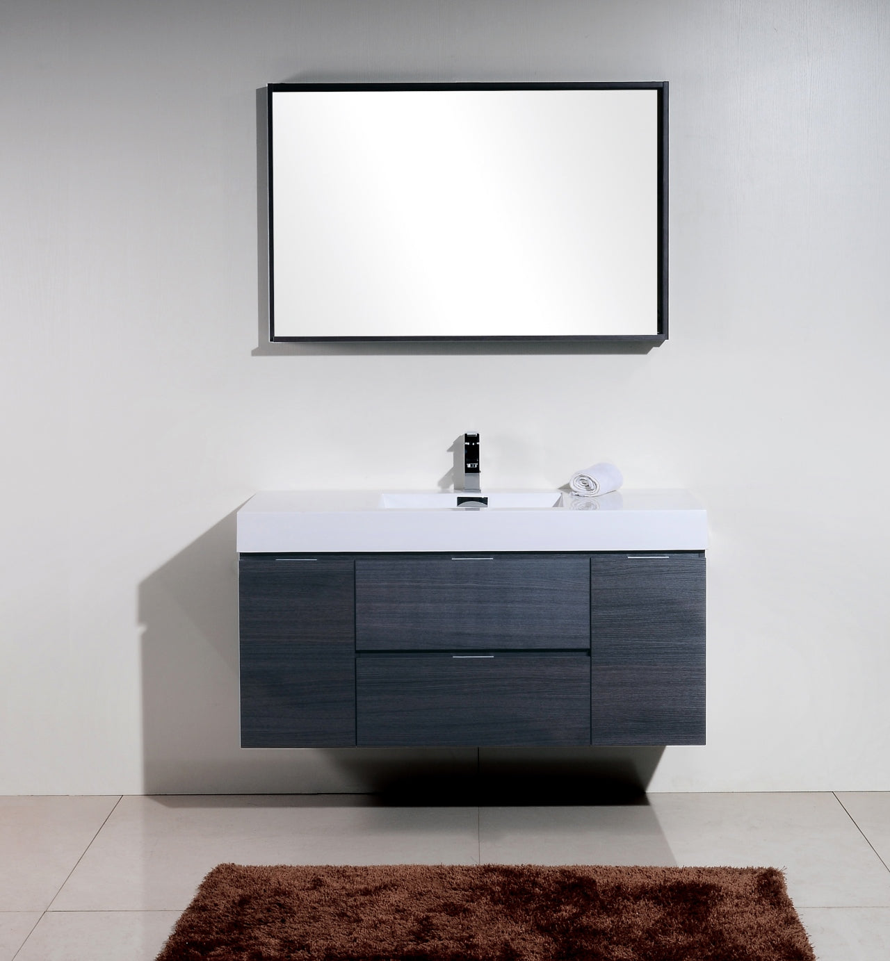 BSL48 Grey Oak Wall Mount Bathroom Vanity with Sink - Modern Floating Vanity for Small Bathrooms, Powder Rooms & Space-Saving Home Design