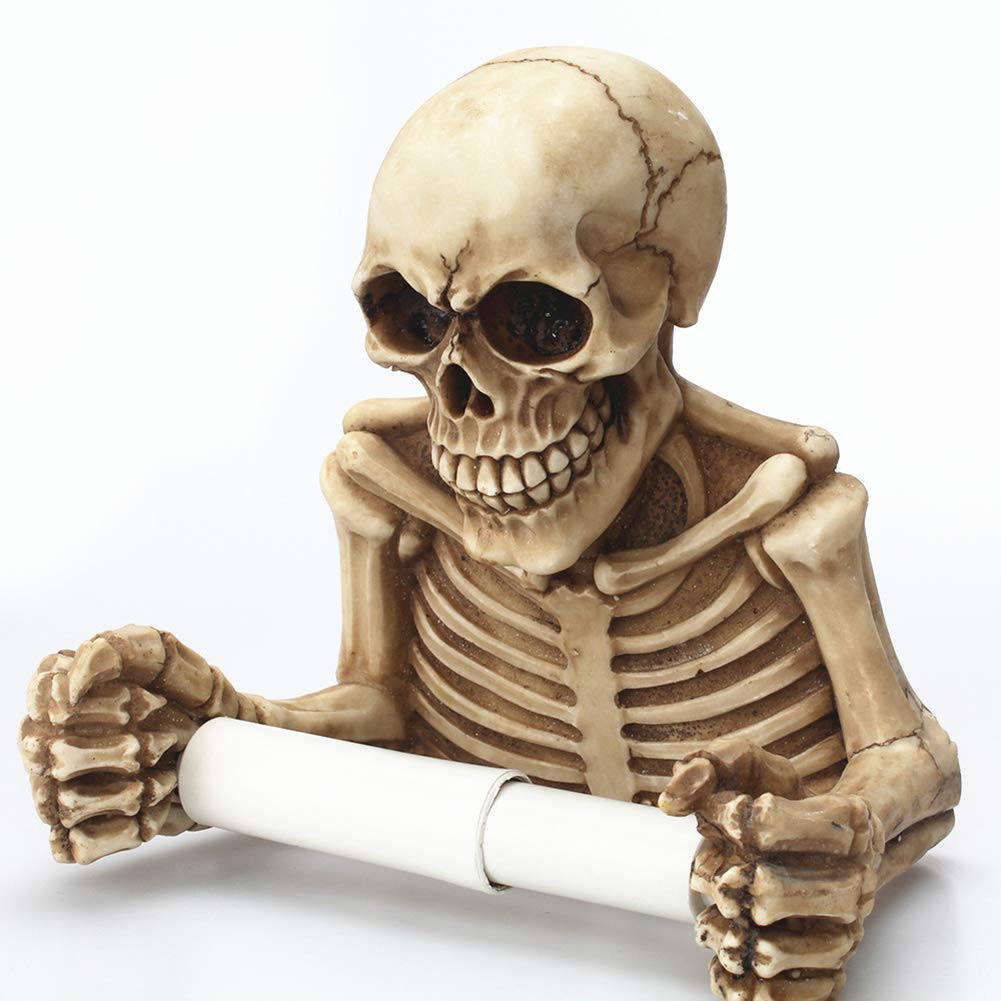 Skull Toilet Paper Holder - Gothic Bathroom Decor, Wall Mount Tissue Roll Storage Stand for Halloween & Vintage Home Decor - Perfect for Spooky Bathroom, Haunted House & Gothic Theme Parties