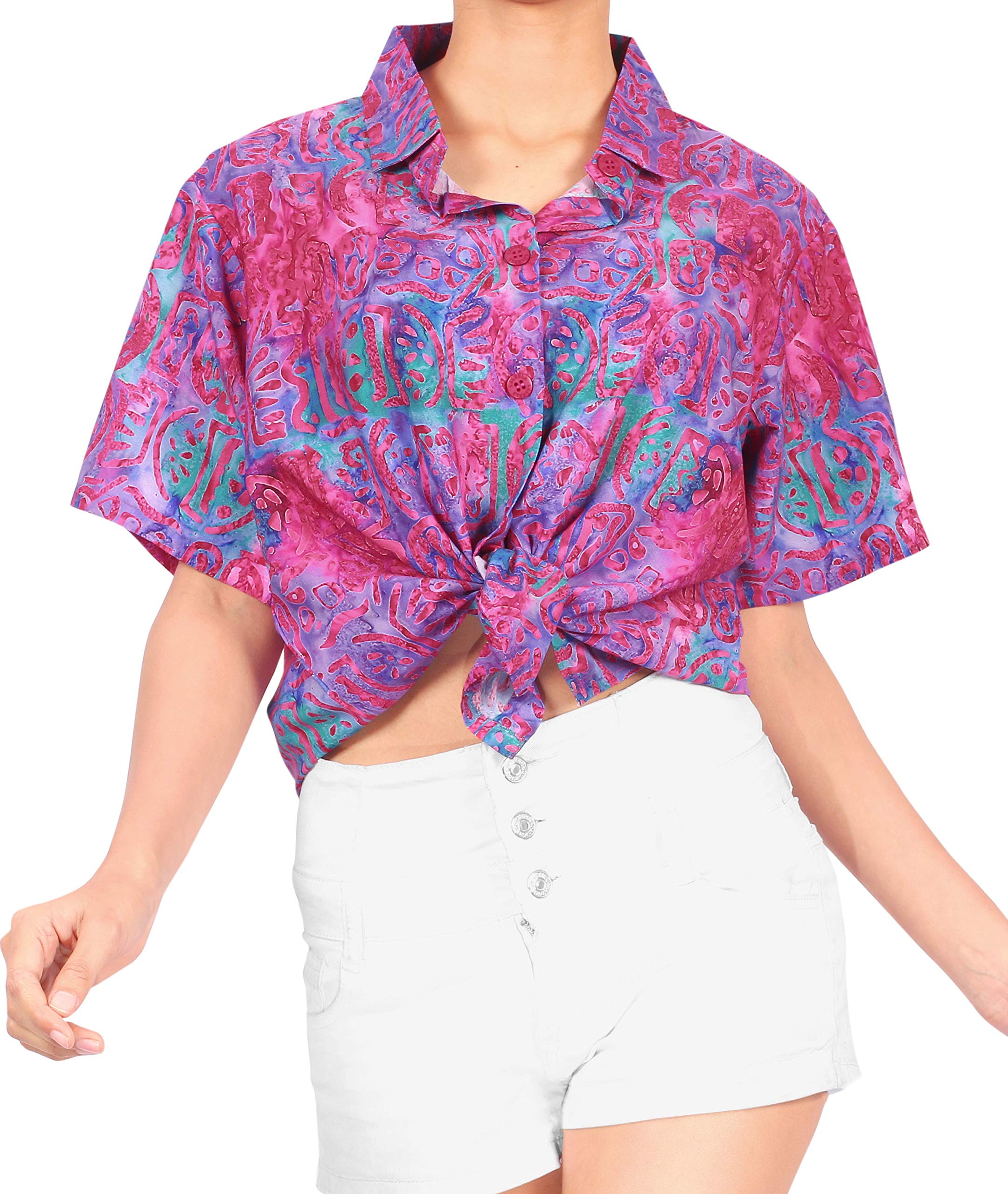 Happy Bay Women's Short Sleeve Hawaiian Shirt - Floral Print Beach Blouse for Vacation, Summer Outfits & Tropical Party Wear