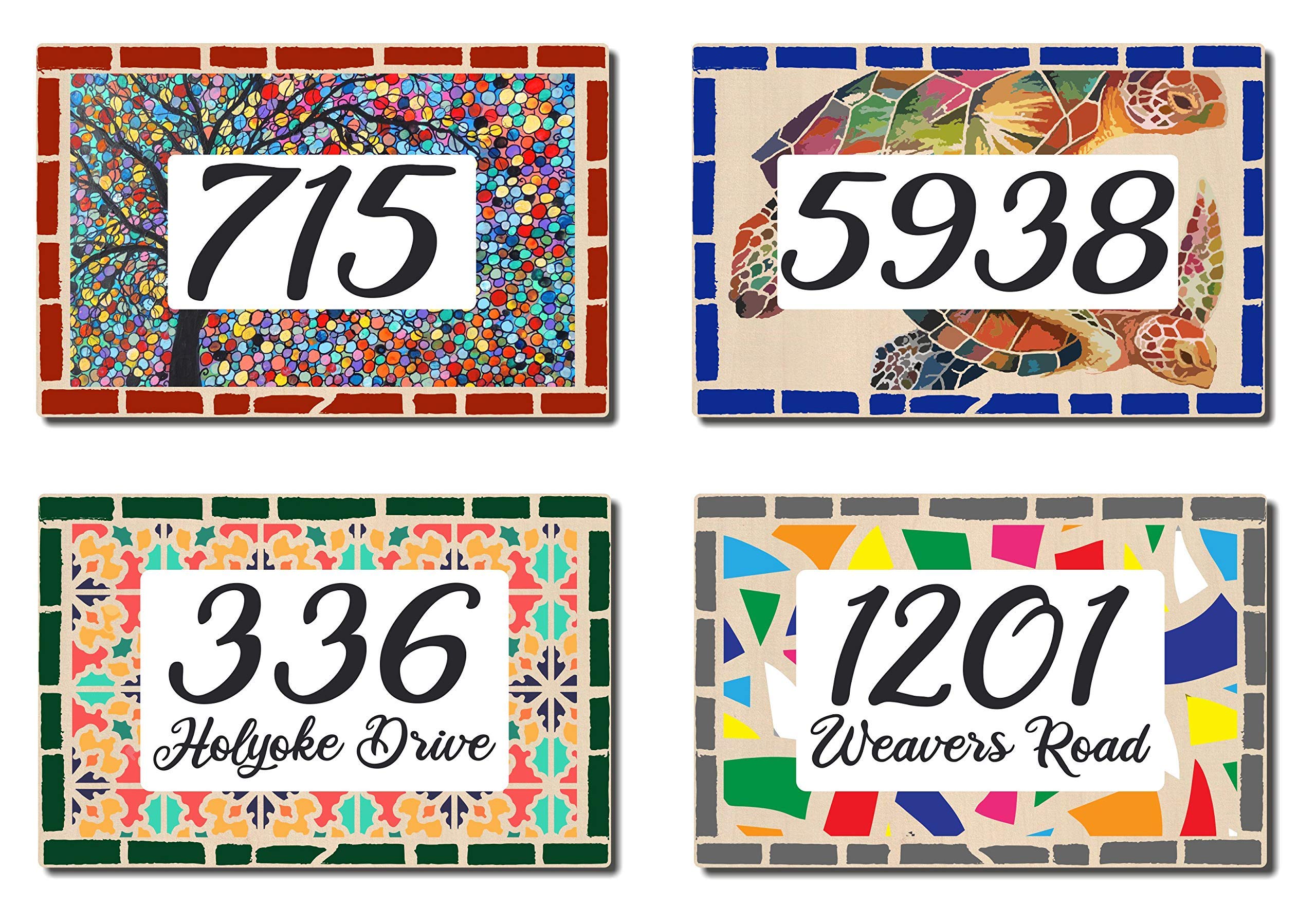 Custom Mosaic Address Plaque - Personalized House Number Sign with Printed Artwork on Birch Wood - Unique Cabin, Cottage & Home Decor - Perfect Housewarming Gift for New Homeowners (Outdoor/Indoor Use)