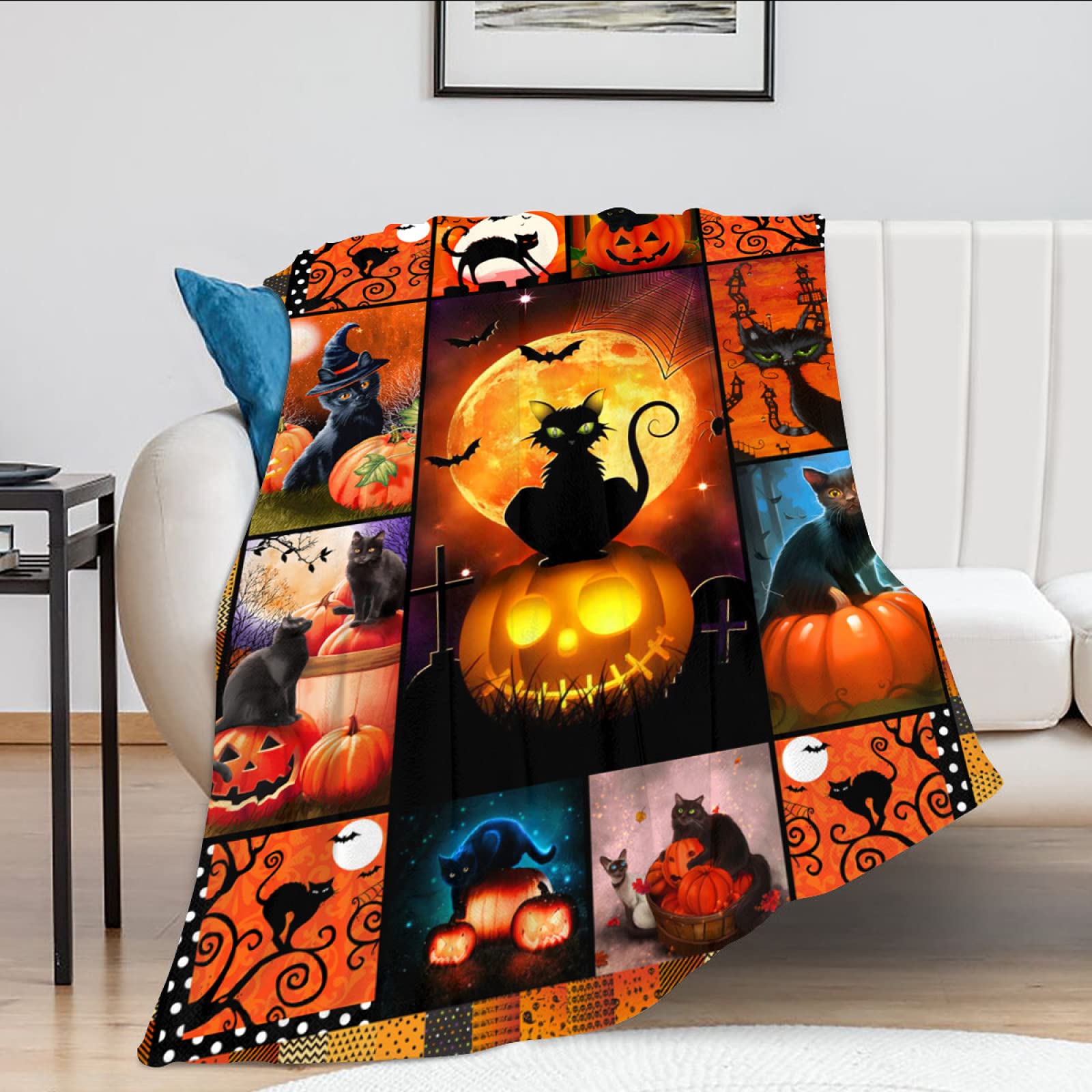 Halloween Throw Blanket - Super Soft Black Cat Design for Bedroom, Living Room, Couch & Sofa | Funny Halloween Decorations & Cozy Gift Idea | Perfect for Halloween Parties, Movie Nights & Seasonal Home Decor