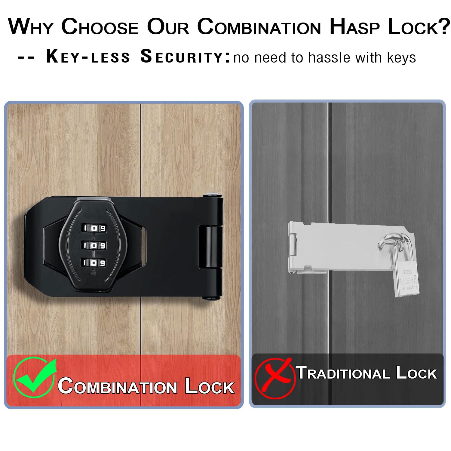 V·RESOURCING 3-Digit Keyless Cabinet Combination Lock - Secure Twist Knob Hasp Latch for Small Doors, Cabinets, Barn Doors, Bathrooms & Outdoor Use (3 Inch, Black) | Ideal for Home, Office, Storage & Shed Security