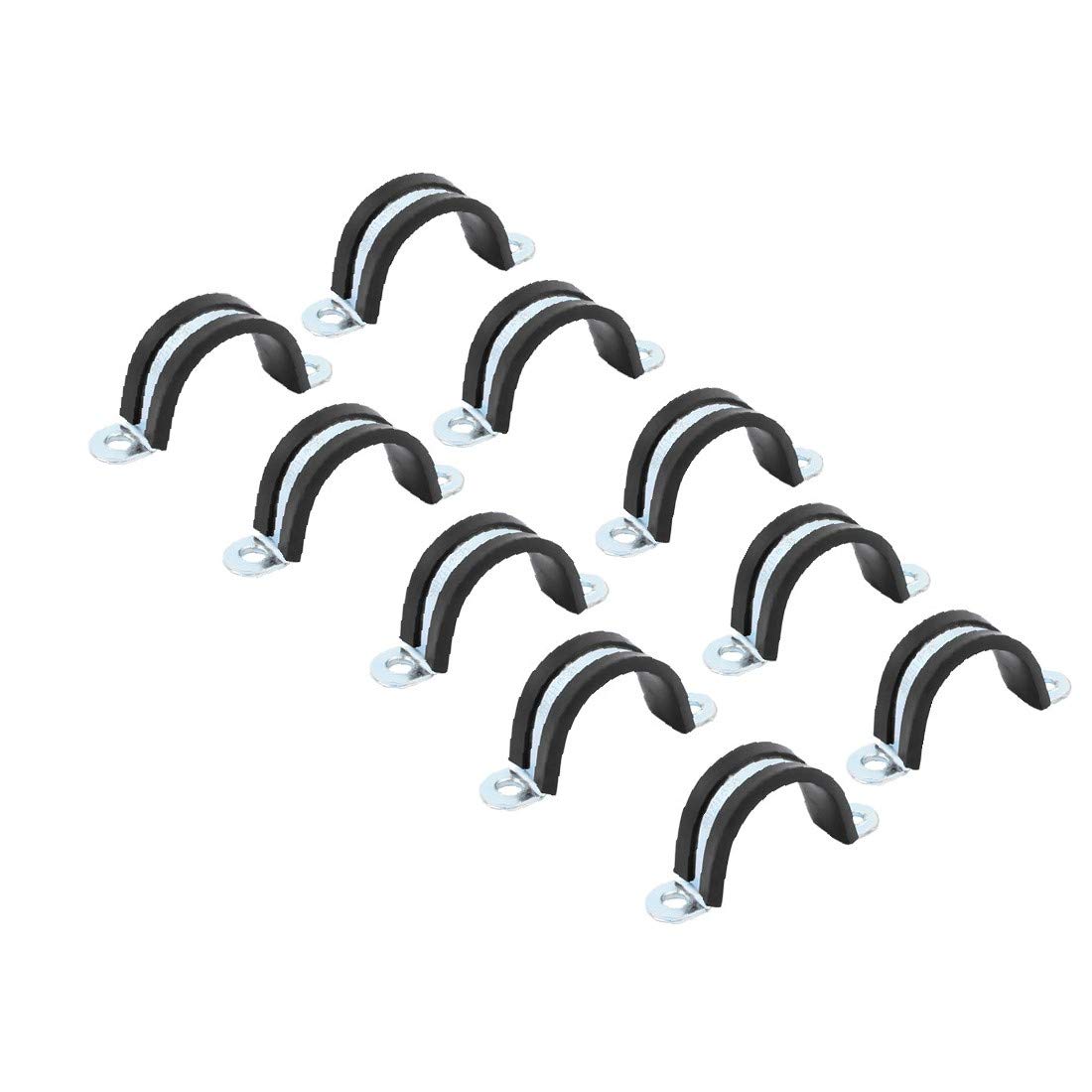 X-DREE 10Pcs 30mm Zinc Plated R-Shaped Rubber Lined Pipe Clamps - Heavy Duty Cable Clips for Plumbing, Electrical Wiring & Automotive Use (Black)