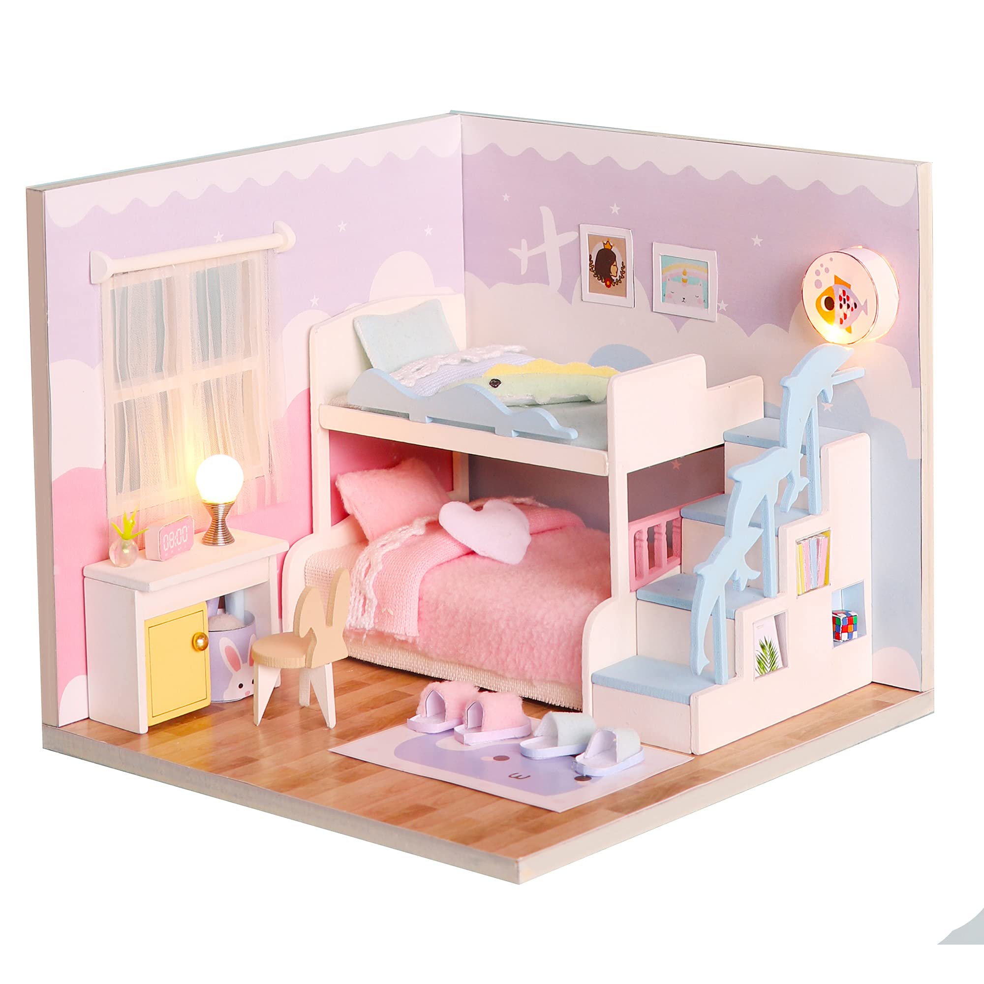 SPILAY DIY Miniature Wooden Dollhouse Furniture Kit - 1:24 Scale Handmade House Model with LED Lights & Dust Cover - Creative Gift for Adults & Girls (Birthday, Home Decor, Collectible, Craft Project)
