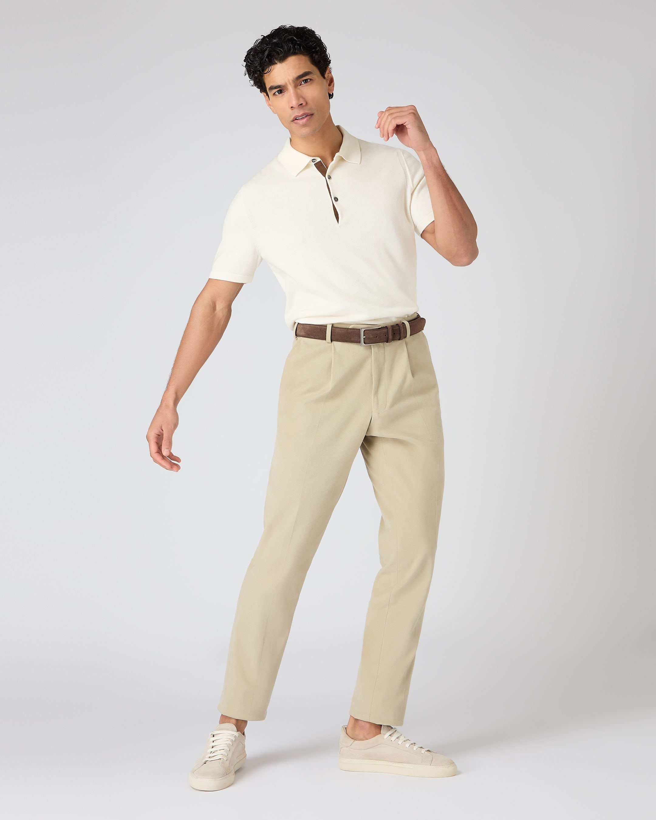 Premium Men's Cotton Cashmere Polo Shirt - Soft Ivory White Crewneck Tee for Casual Wear & Business Casual Outfits