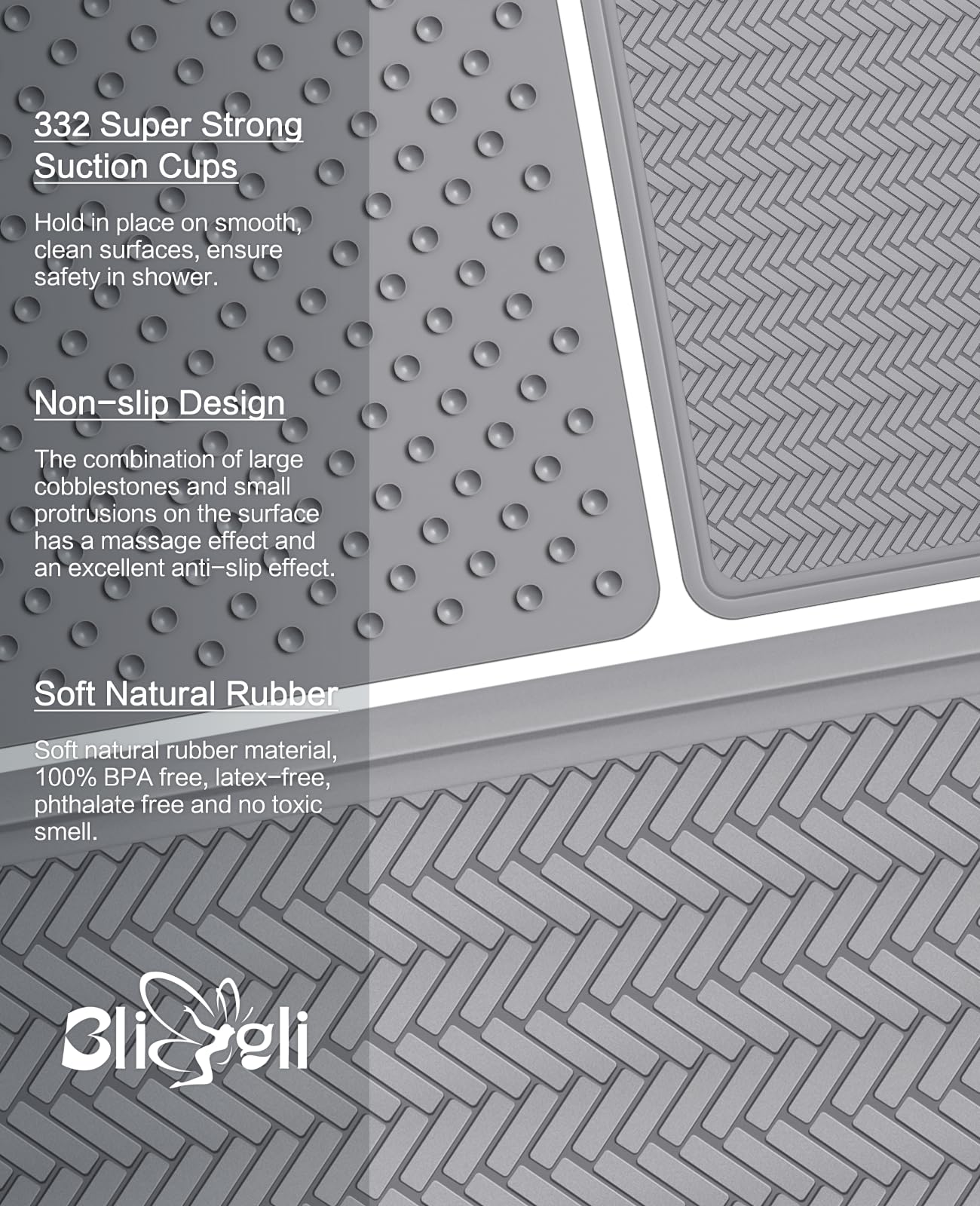 Non-Slip Bathtub Mat 16.9x36 Inches - Extra Large Bath Mat with Strong Suction Cups, Soft Rubber Shower Mat for Bathroom Safety, Durable & Machine Washable (Grey) - Perfect for Bath Tubs, Showers & Wet Areas