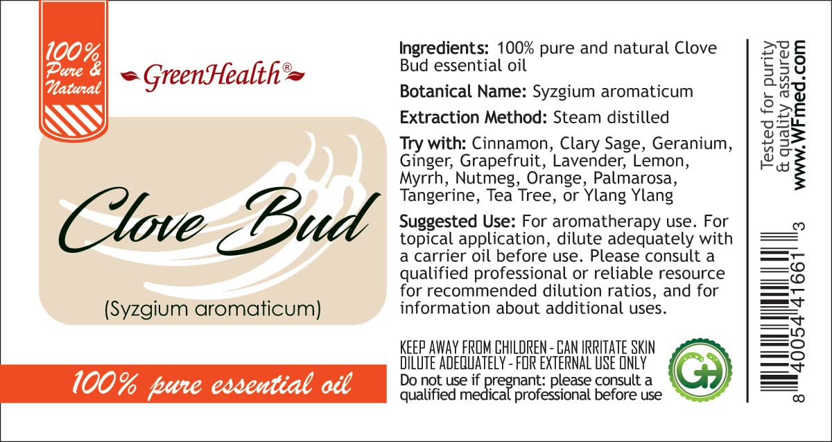100% Pure & Uncut Clove Essential Oil - 1 fl oz Bottle for Aromatherapy, DIY Skincare & Natural Pain Relief | GreenHealth