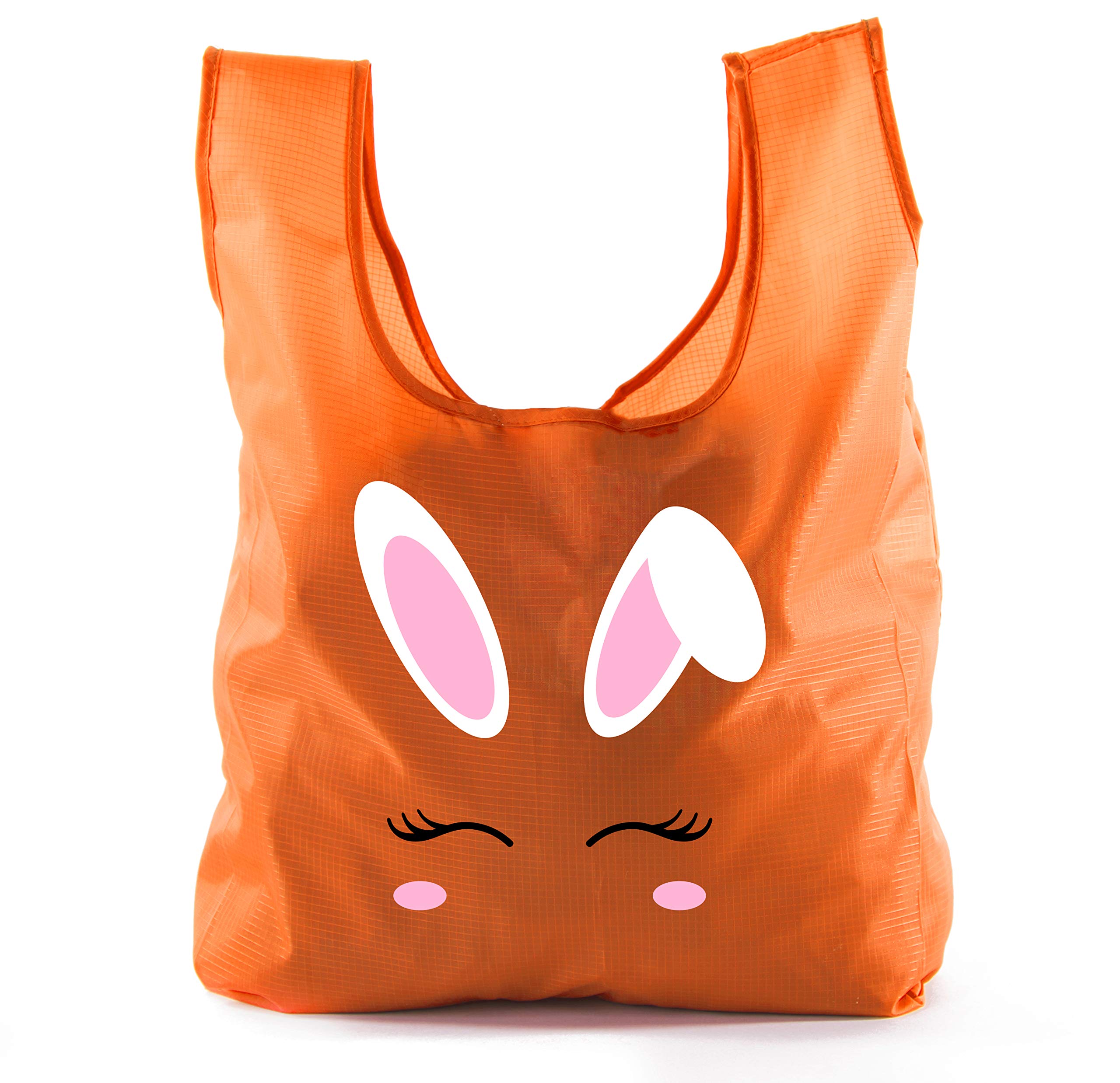 Easter Basket Bags - Bulk Reusable Grocery Tote Bags with Bunny Face Design for Easter Egg Hunt, Party Favors & Spring Celebrations