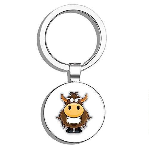 Cartoon Yak Double-Sided Stainless Steel Keychain - Durable Key Ring Holder with Carabiner Clip for Keys, Car Finder & Everyday Use (Home, Office, Travel Accessories)