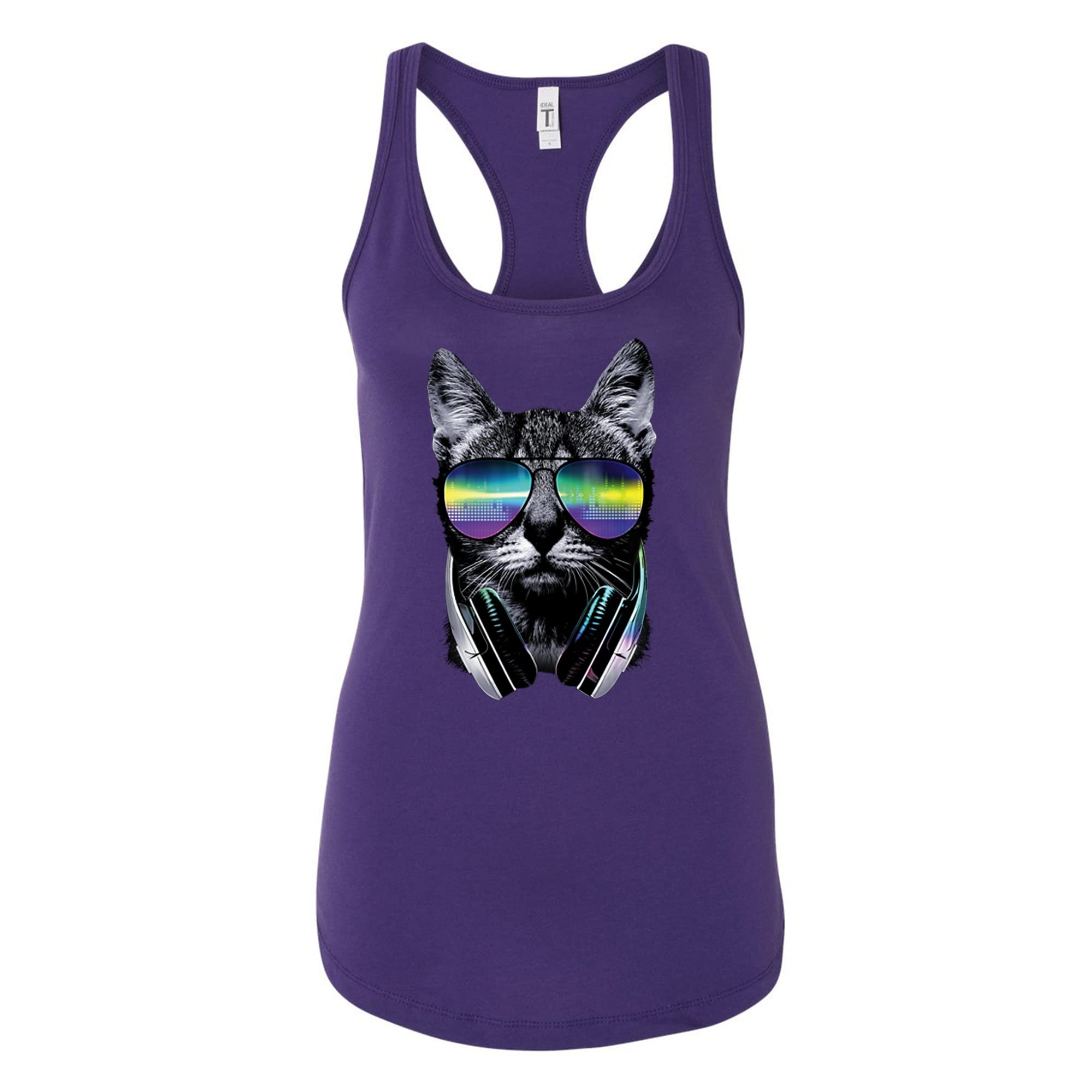 DJ Cat Kitty with Headphones Graphic Women's Tank Top - Cute Cat Lover Tee for Music Festivals & Casual Wear