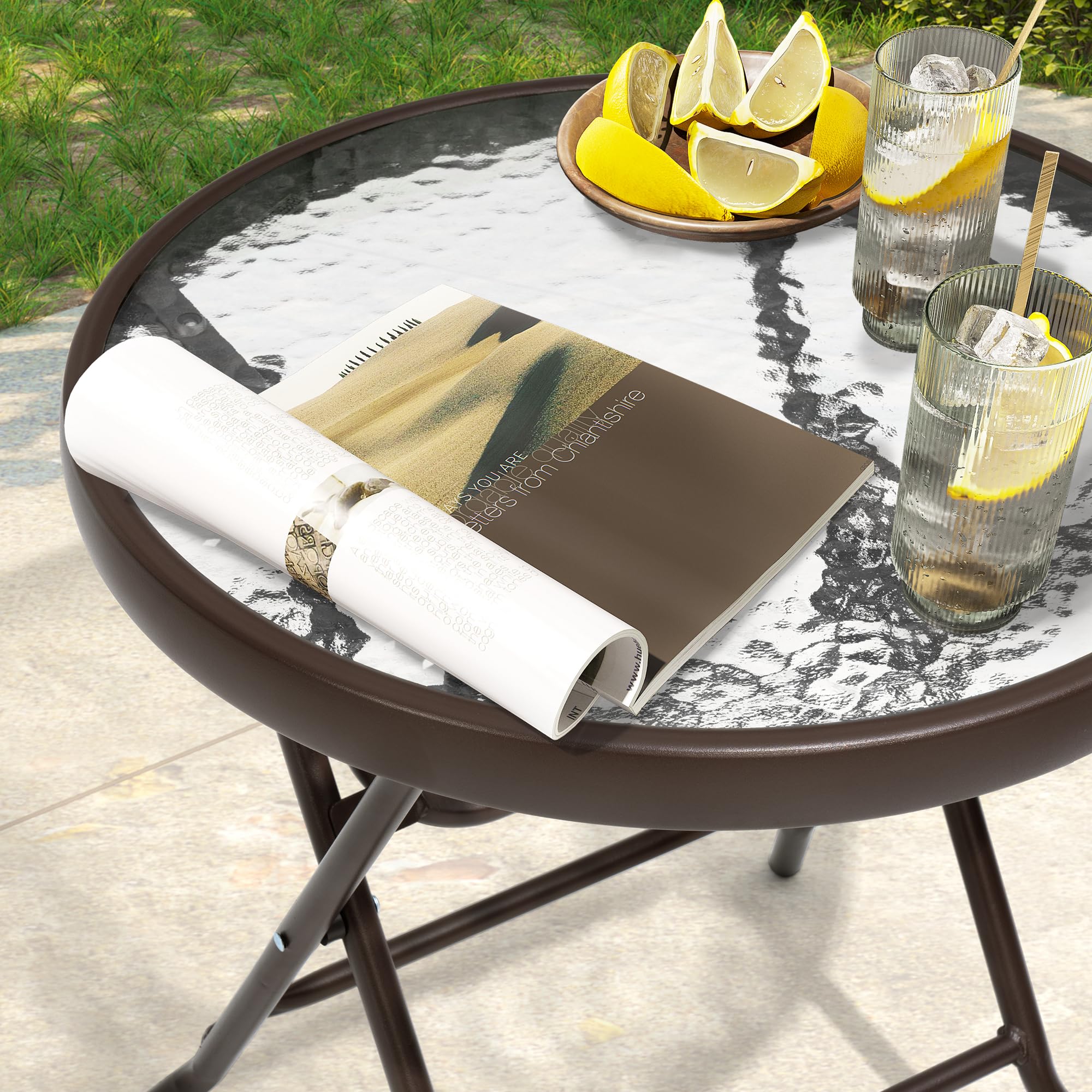 2-Piece Outdoor Side Table Set - Weather-Resistant Small Patio End Tables for Pool, Balcony, Deck & Porch - Brown - Perfect for Outdoor Relaxation & Entertaining