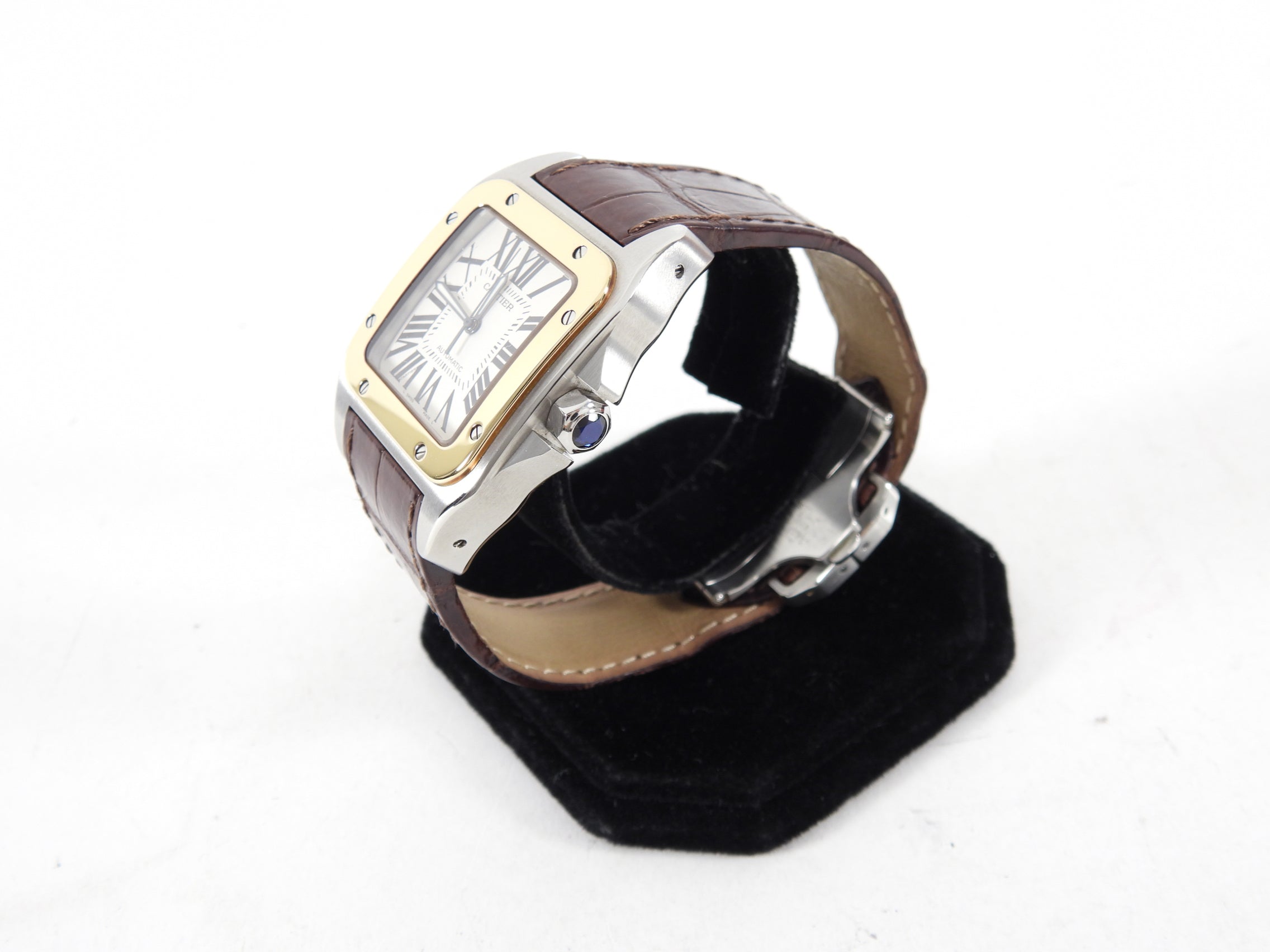 Cartier Santos 100 Automatic 38mm Men's Luxury Watch with Exotic Leather Band - Perfect for Business Meetings & Formal Occasions