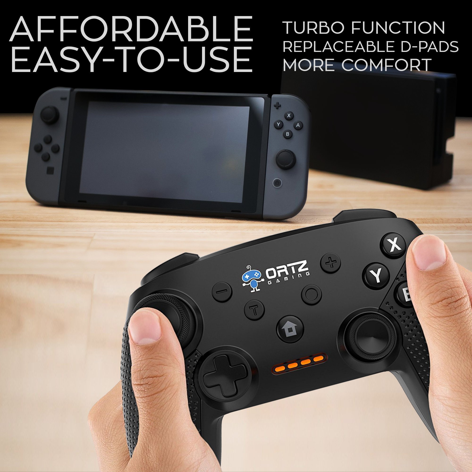 Ortz Wireless Gaming Controller for Nintendo Switch, PC, Windows 7/10 & Android - Free Analog Sticks Included with Turbo Buttons | Perfect for Home Gaming, Travel & Multiplayer Sessions