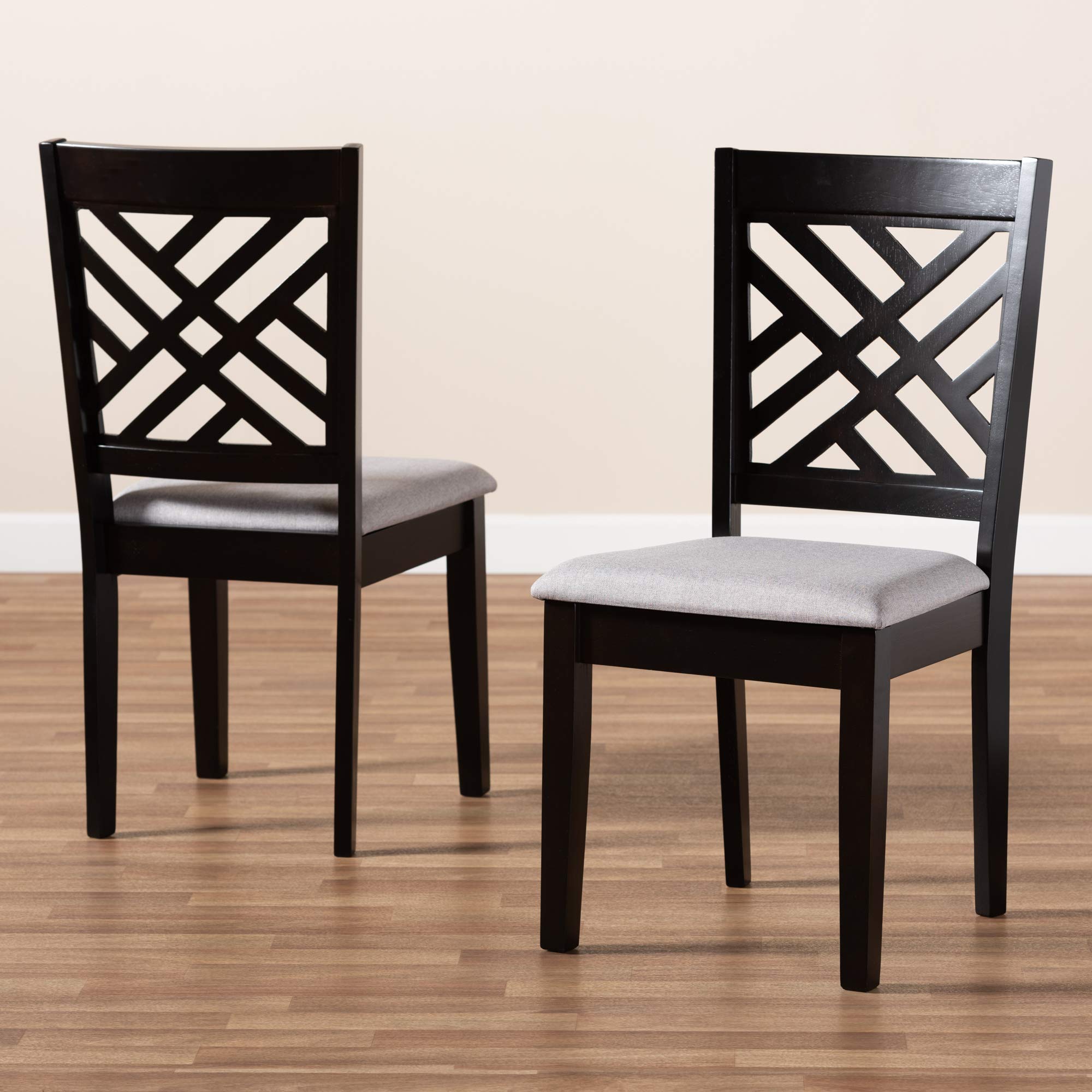 Baxton Studio Fallon 2-Piece Dining Chair Set - Grey Fabric Upholstered with Espresso Brown Wood Finish - Modern Kitchen & Dining Room Chairs for Home Decor