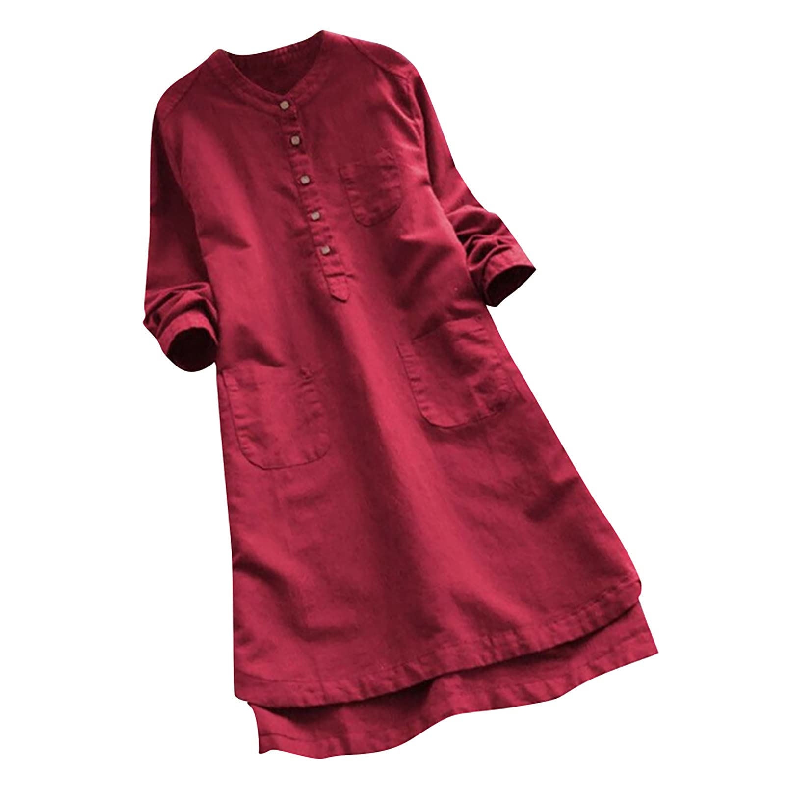 Women's Casual Linen Long Shirt Dress with Button Down Long Sleeves, Side Slit & Pockets - Breathable Cotton Maxi Dress for Summer, Beach, Travel & Everyday Wear
