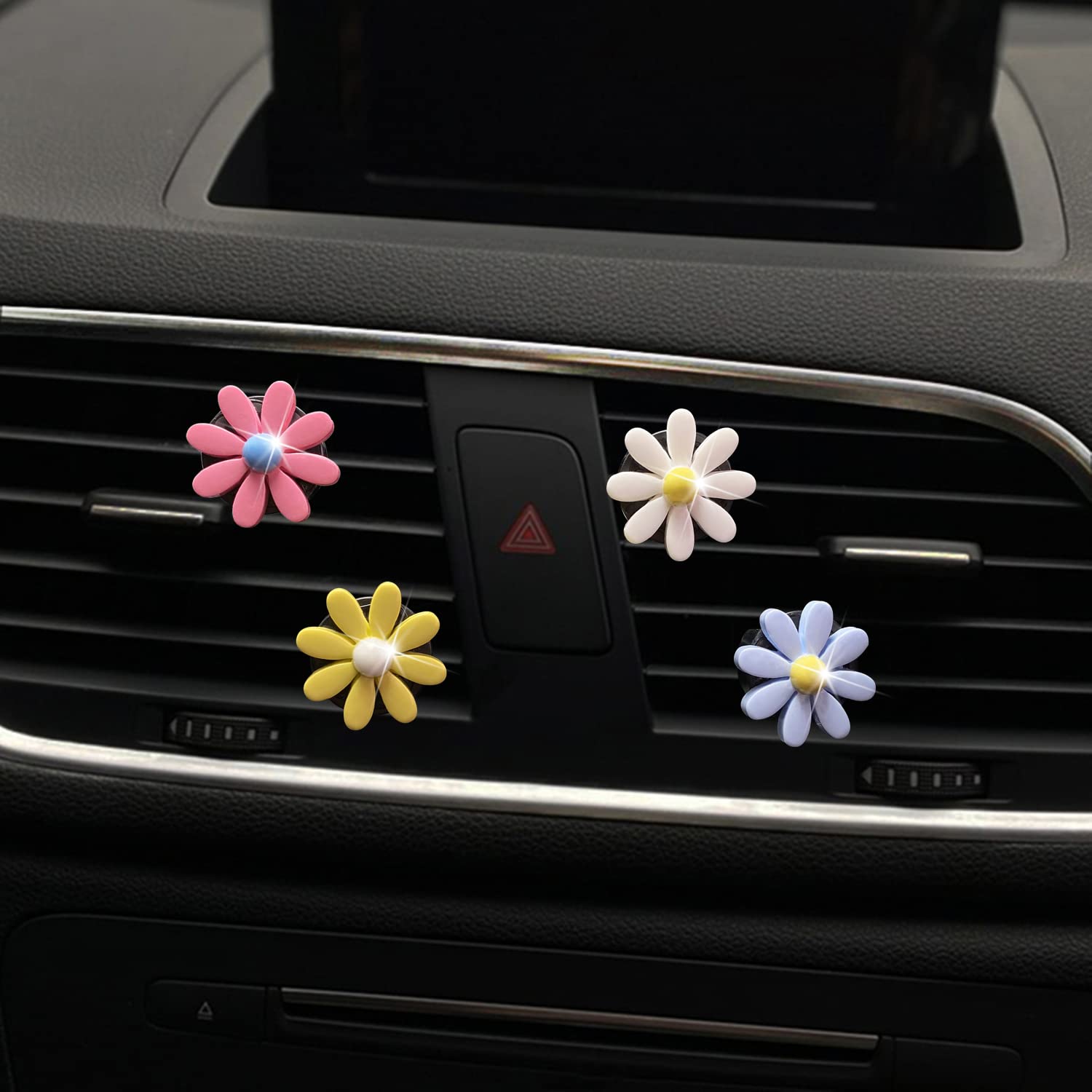 4Pcs Cute Daisies Car Air Freshener Vent Clips - Floral Car Decor Accessories for Women & Girls, Automotive Interior Trim, Perfect for Everyday Commute & Road Trips