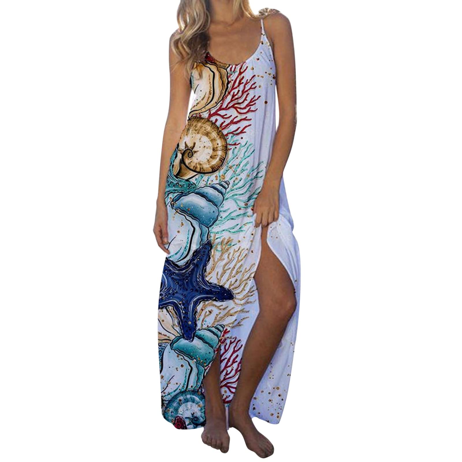 KKJJ Women's Halter Summer Dress - Sleeveless V-Neck Casual Sundress for Beach, Vacation & Outdoor Activities | Sexy & Comfortable Flowy Dress