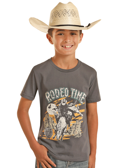 Dale Brisby Rodeo Time Graphic Tee for Kids - Rock & Roll Denim Style, Charcoal Grey | Perfect for Rodeo Events, Concerts & Casual Wear