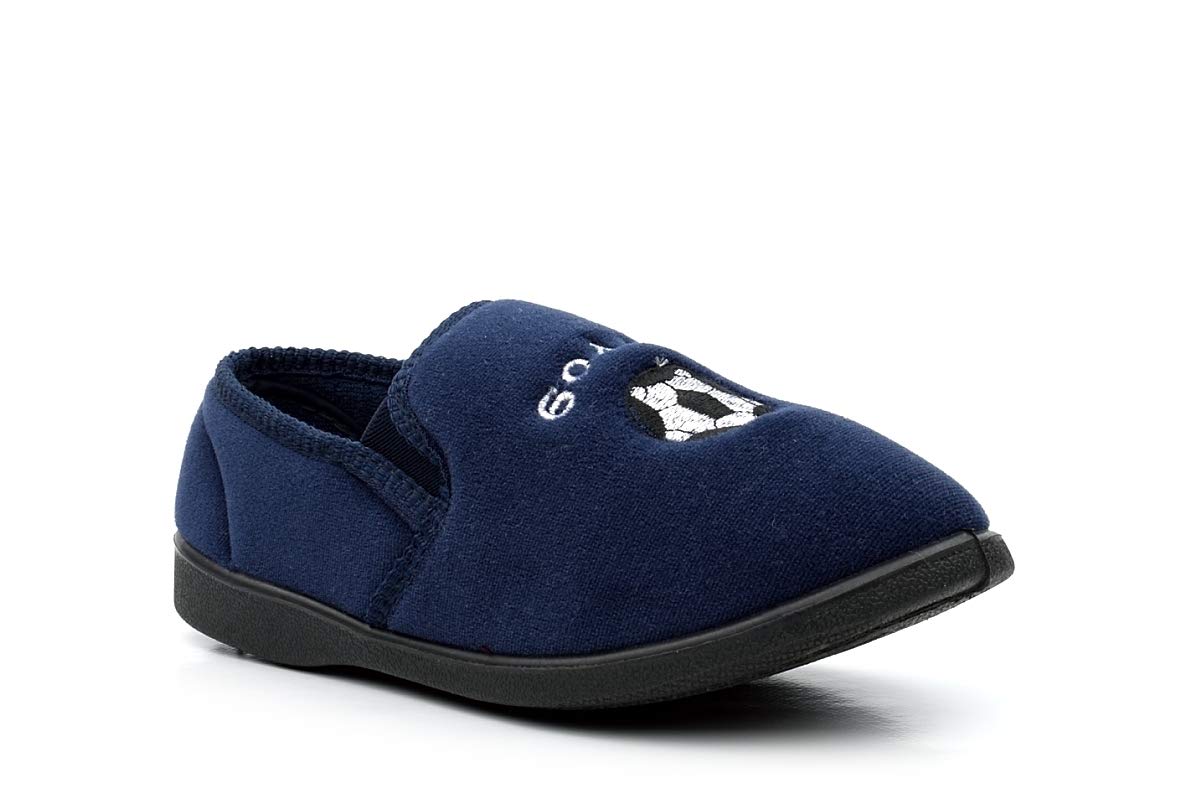 Boys Football Slippers for Kids - Navy Blue Slip-On Indoor/Outdoor House Shoes - Sizes 11 Child to 6 - Perfect for Playtime, Lounging & Sports Fan Gifts