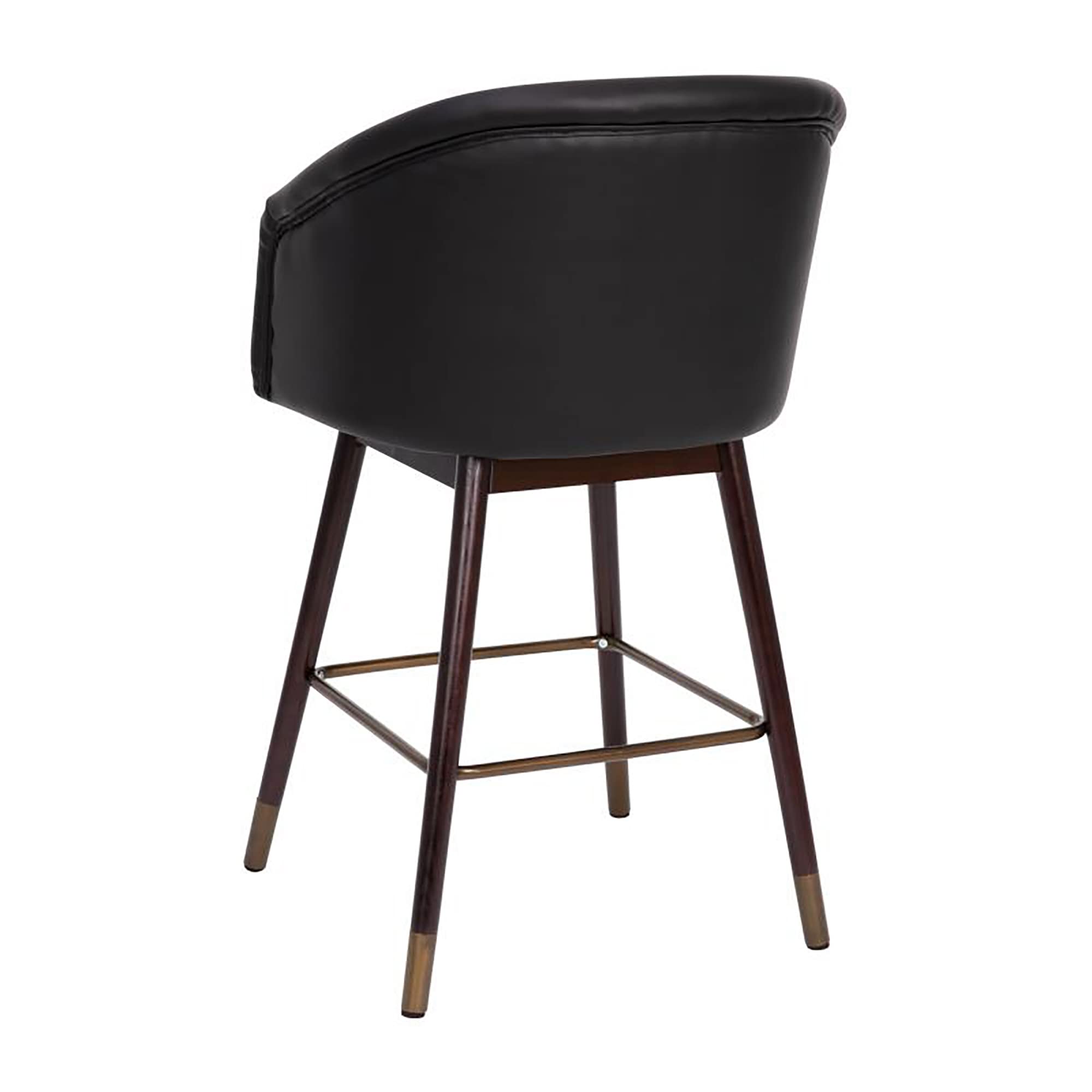 Flash Furniture Margo Commercial Grade Mid-Back Counter Stools - Set of 2 Black LeatherSoft Upholstered Bar Stools with Walnut Finish Beechwood Legs & Bronze Accents - 26