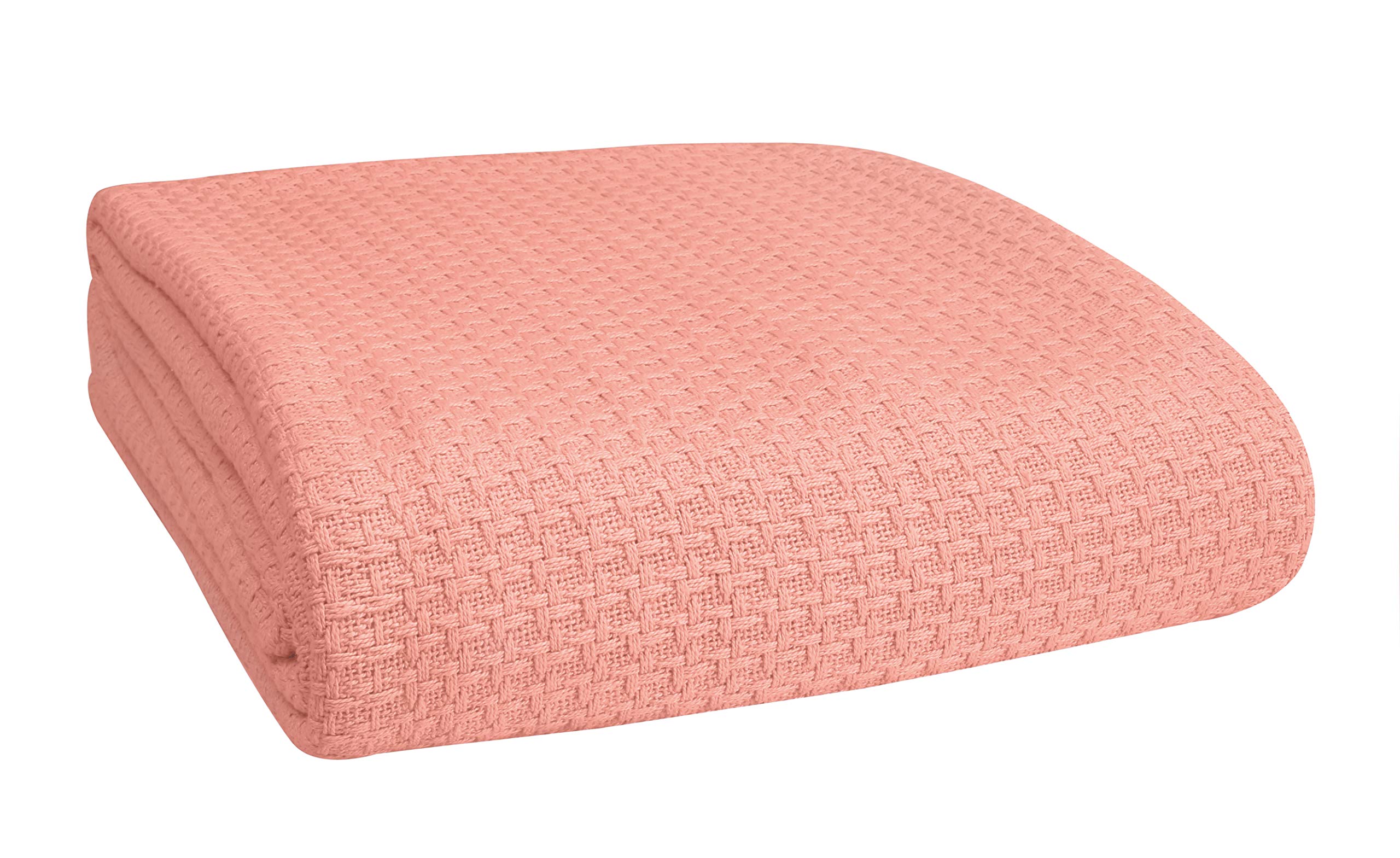 BELIZZI HOME 100% Cotton King Size Thermal Blanket - Breathable All Season Bed Blanket for Layering - Soft Peach Blanket for Bedroom, Living Room & Guest Room Comfort