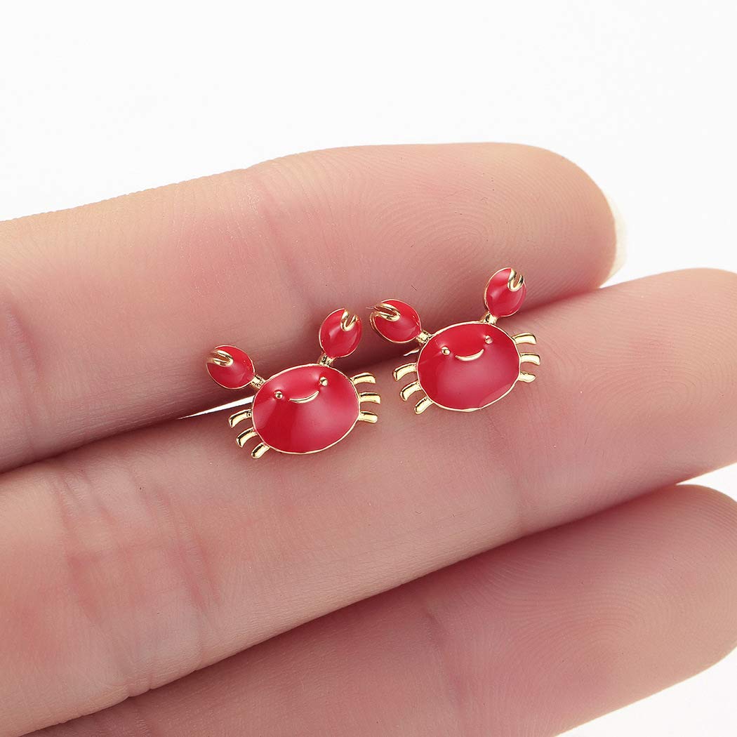 Cartoon Maryland Smiling Crab Stud Earrings - Enamel Red & Blue Sea Animal Jewelry for Women - Perfect Gift for Beach Lovers & Seafood Enthusiasts