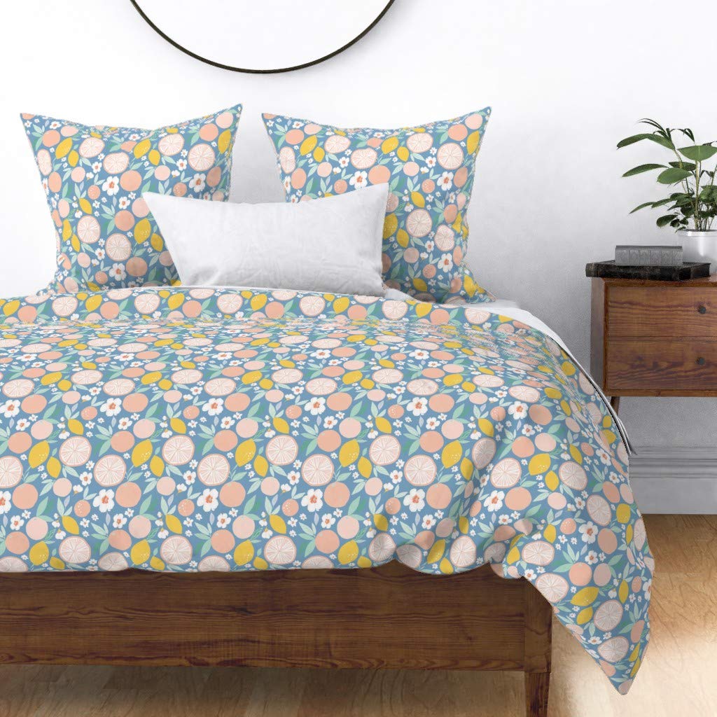 Premium Cotton Sateen Duvet Cover King/California King - Bloom Grapefruit Lemon Nursery Print Custom Bedding Set | Soft Luxury Bedding for Nursery, Guest Room & Master Bedroom Decor