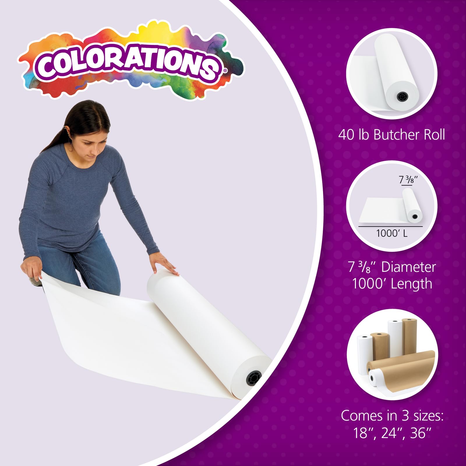 18 Inch Wide 1000 Feet Long White Butcher Paper Roll - 40 lb Heavy Duty Kraft Paper for Art, Crafts, Drawing, Painting & Classroom Use - Ideal for Kids' School Projects, Coloring, Wrapping & Food Safe Butcher Paper