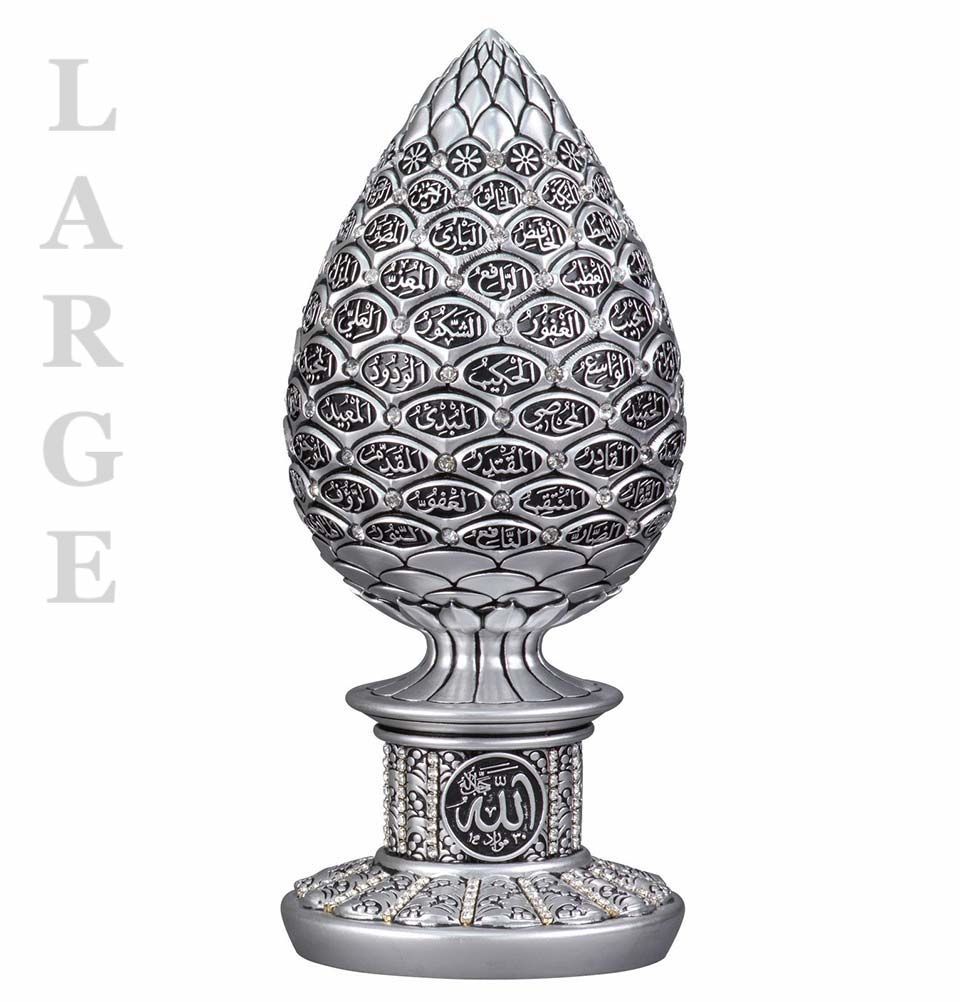99 Names of Allah Silver Egg Table Decor - Islamic Home Decoration for Ramadan, Eid & Muslim Wedding - Large 160g Elegant Gift