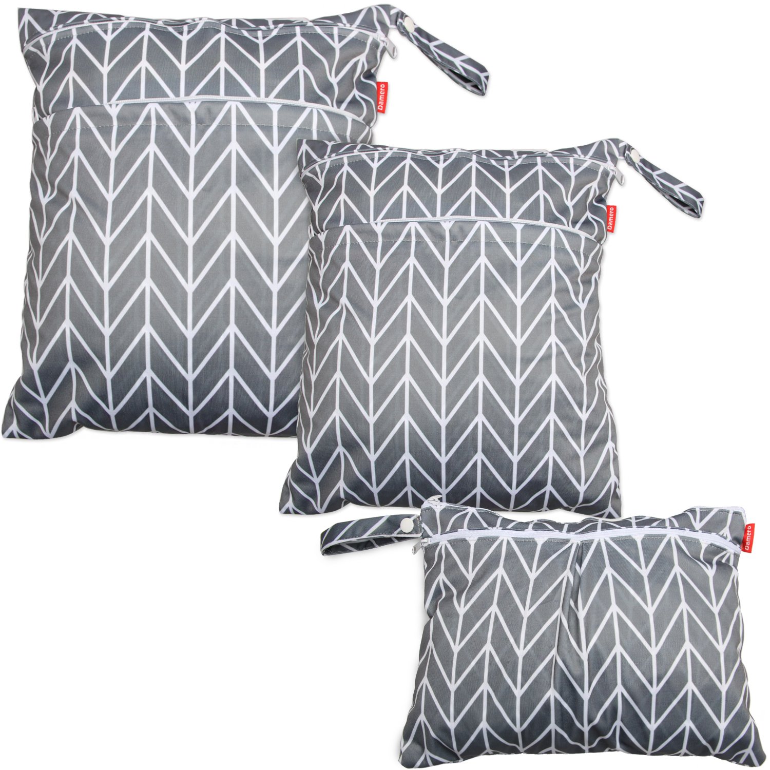 Damero 3-Piece Waterproof Wet Dry Bag Set with Handle - Perfect for Travel, Cloth Diapers, Pumping Parts, Swimsuits & Baby Clothes - Compact & Portable for On-the-Go Parents (Gray Arrows Design) - Ideal for Daycare, Beach Trips & Gym Use