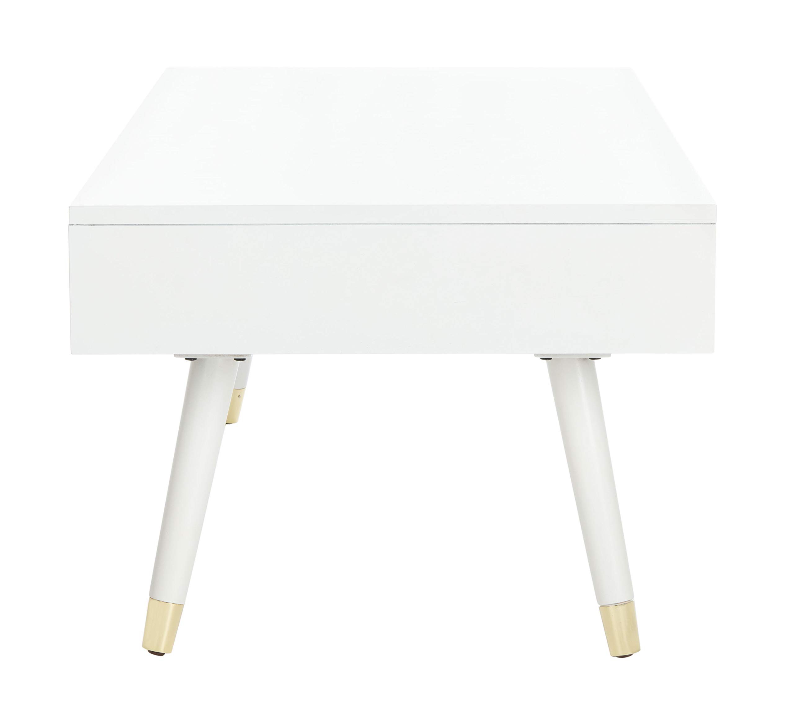 Safavieh Home Levinson Mid-Century Modern White and Gold 2-Drawer Coffee Table - Stylish Living Room Furniture for Small Spaces & Modern Home Decor