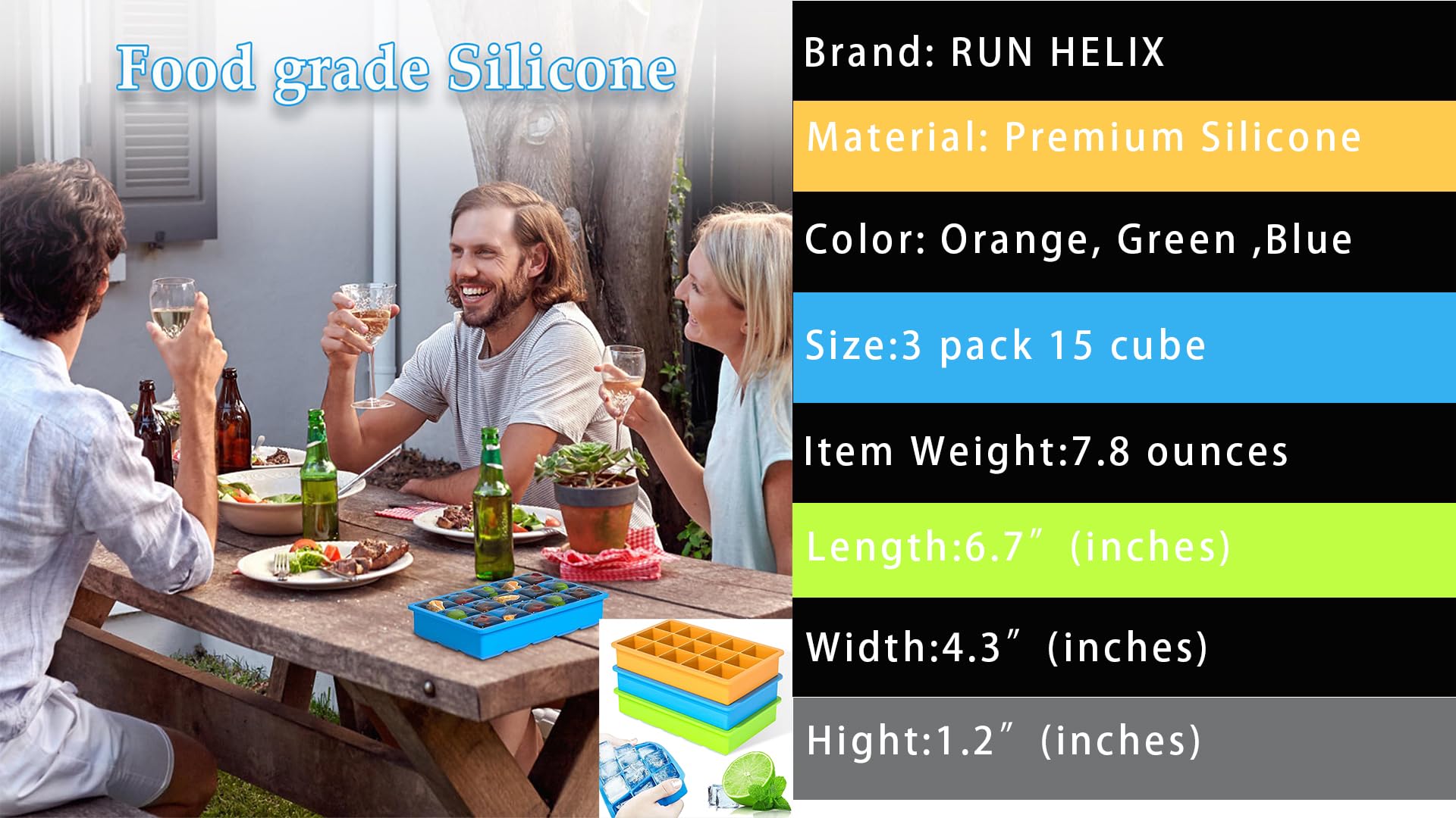 3 Pack Silicone Ice Cube Trays - BPA Free, Flexible & Easy Release Ice Cube Molds (1.2 Inch) for Cocktails, Whiskey, Juice & Baby Food - Stackable Freezer Trays for Home Bars, Parties & Everyday Use