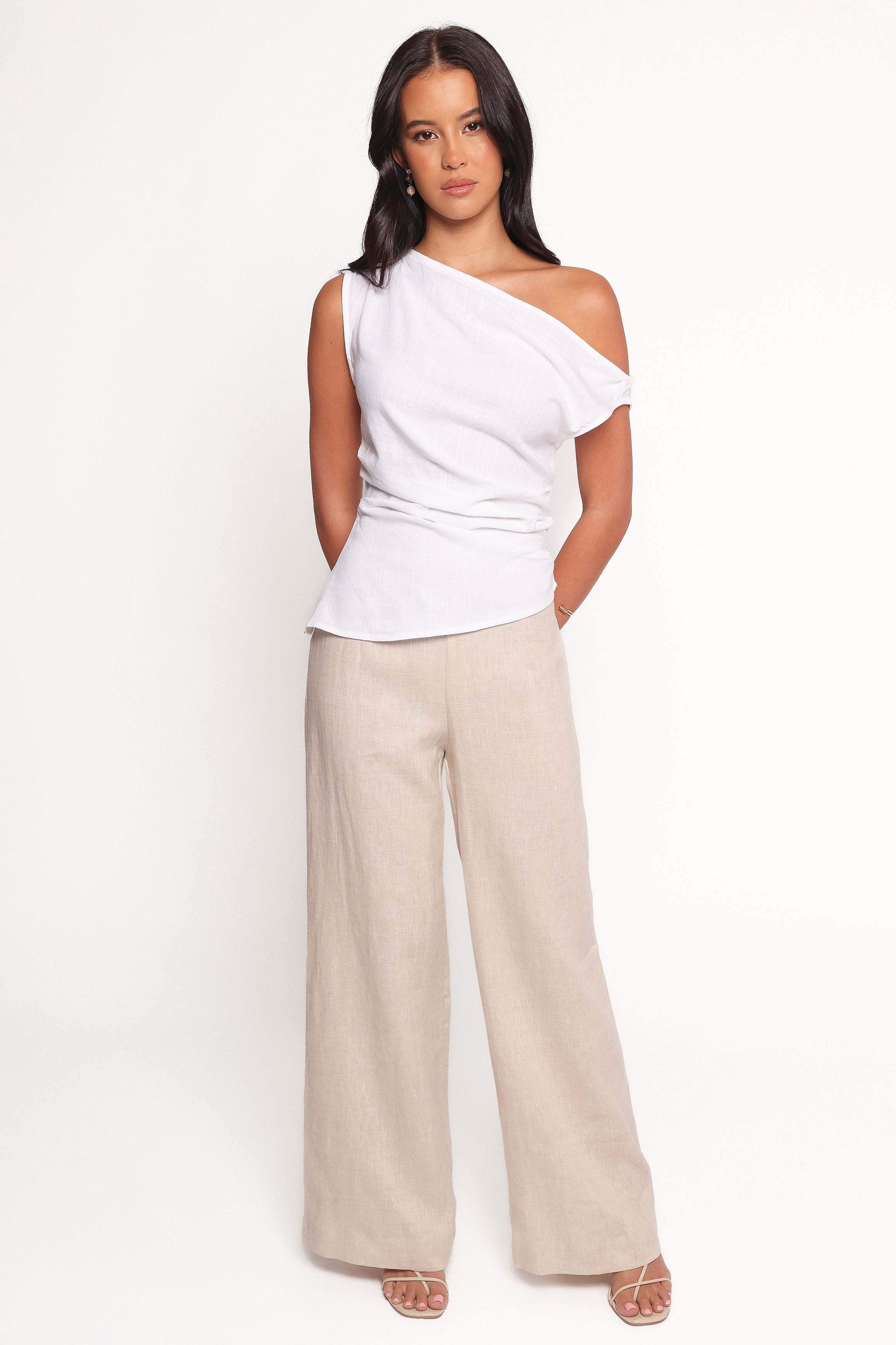 Augustina Asymmetrical Top - Women's Fashion White Blouse for Casual Wear & Night Out | Trendy Off-Shoulder Shirt