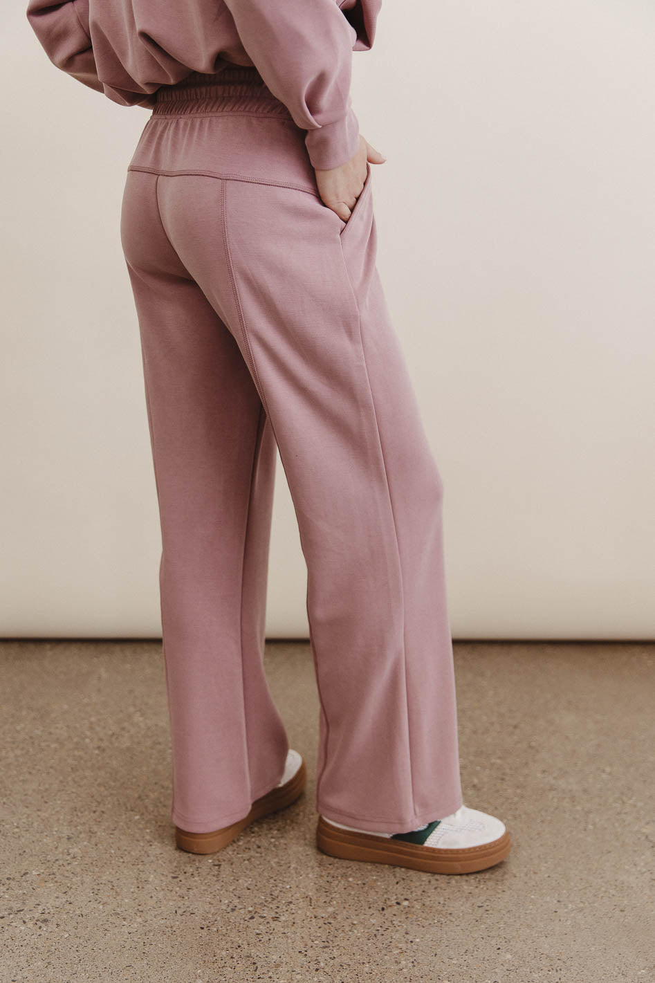 Women's Mauve Wide Leg Pants for Yoga & Lounge - High Waisted Comfortable Balance Trousers for Workout, Travel & Casual Wear