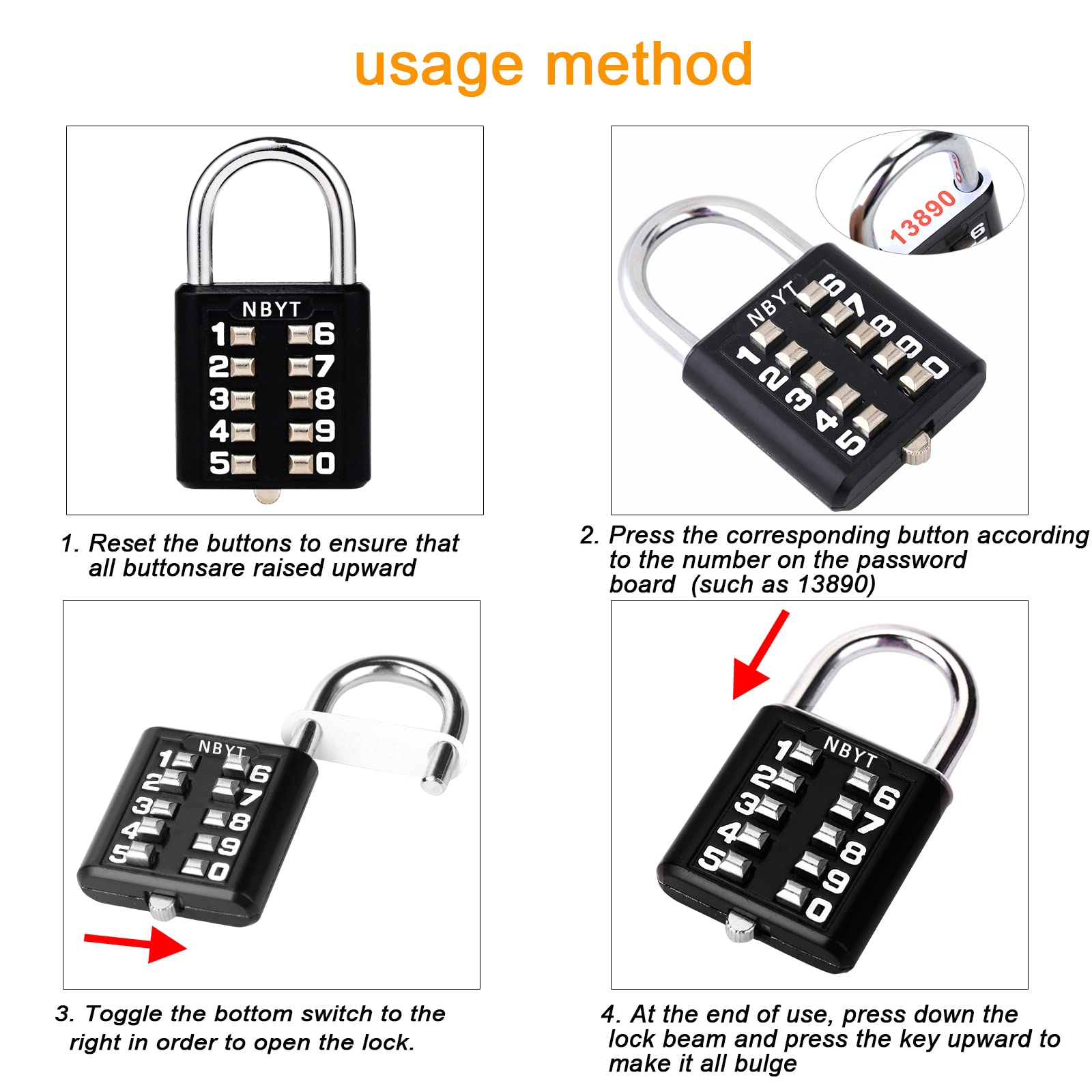 5 Digit Combination Padlock - Secure Button Digital Lock for Gym Lockers, Toolboxes, Cabinets & Fences | Ideal for Sports Locker Rooms, Storage Boxes & Outdoor Security