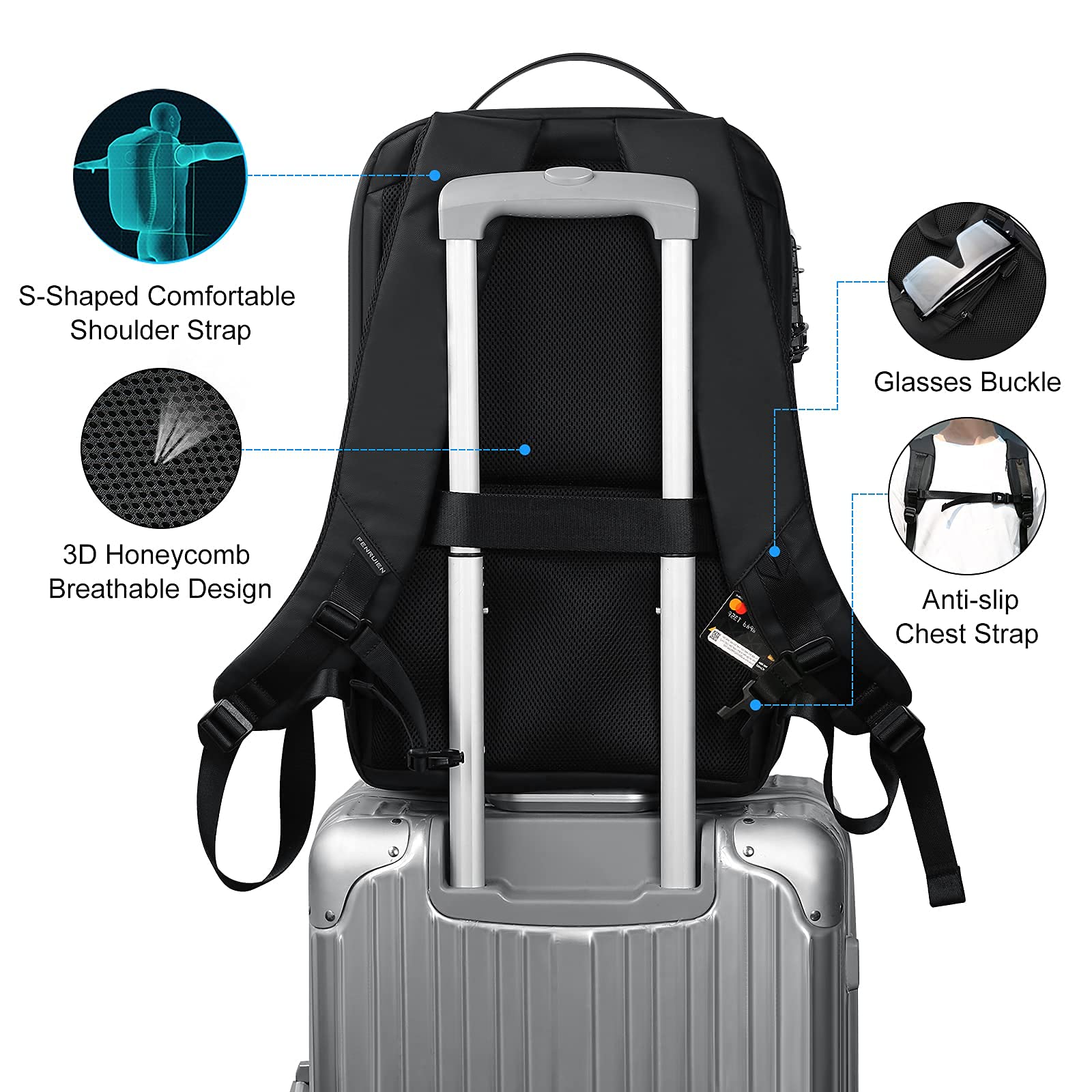 FENRUIEN 17.3-Inch Anti-Theft Waterproof Laptop Backpack for Men - Durable Hard Shell Business Travel & Gaming Computer Bag with USB Charging Port - Perfect for Work Commute, College Campus & Airplane Carry-On